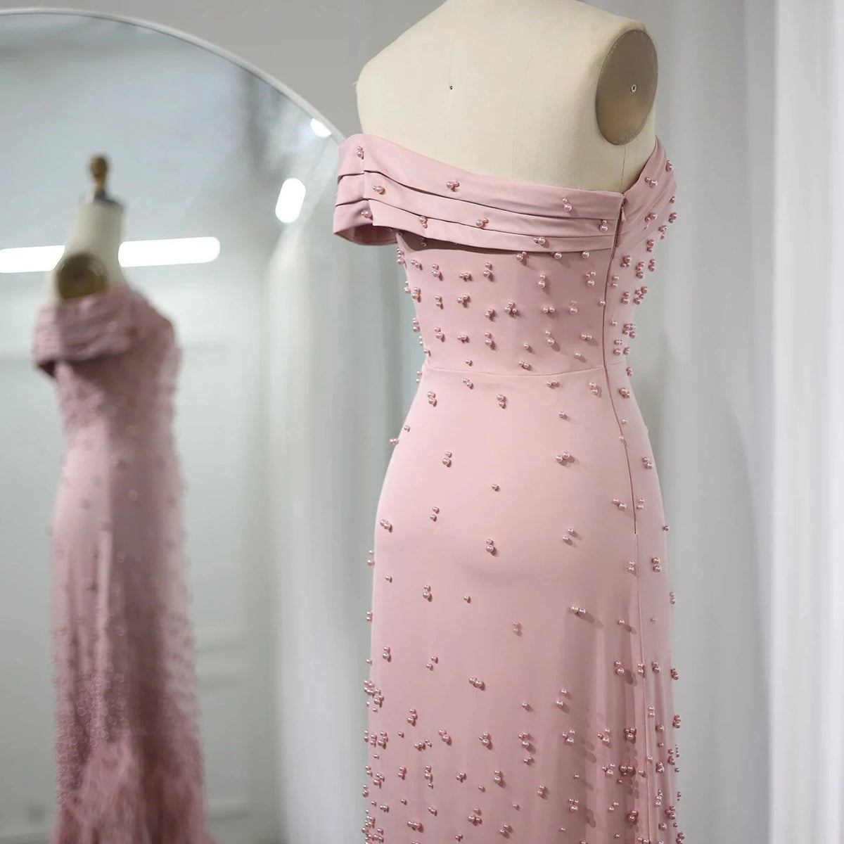 Luxury Feathers Dubai Pink Mermaid Evening Dress for Women Wedding Sage Green One Shoulder Arabic Party Gowns SS388