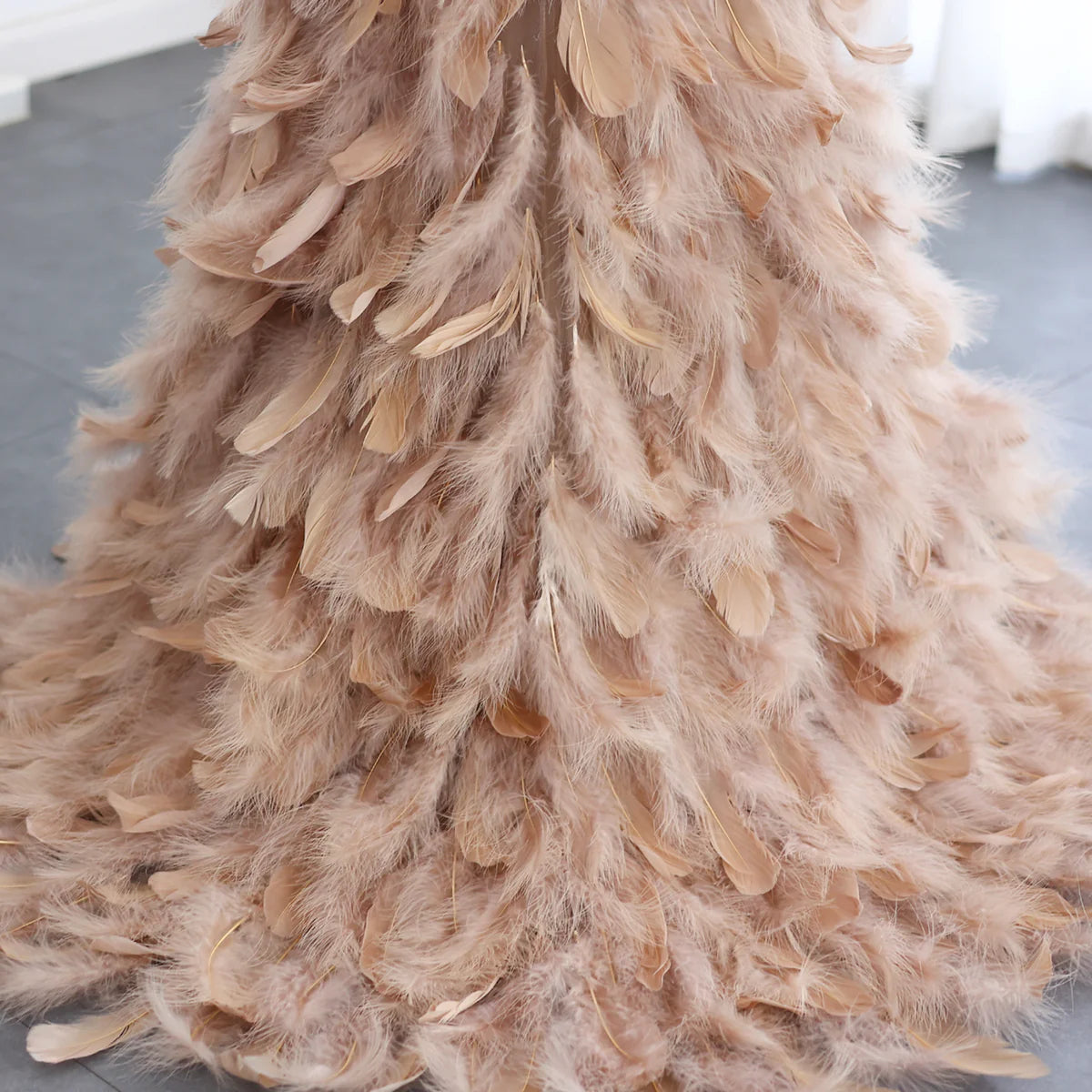 Luxury Feathers Pink Mermaid Evening Dresses for Women Wedding V-Neck Blue Side Slit Long Prom Party Dress SS184
