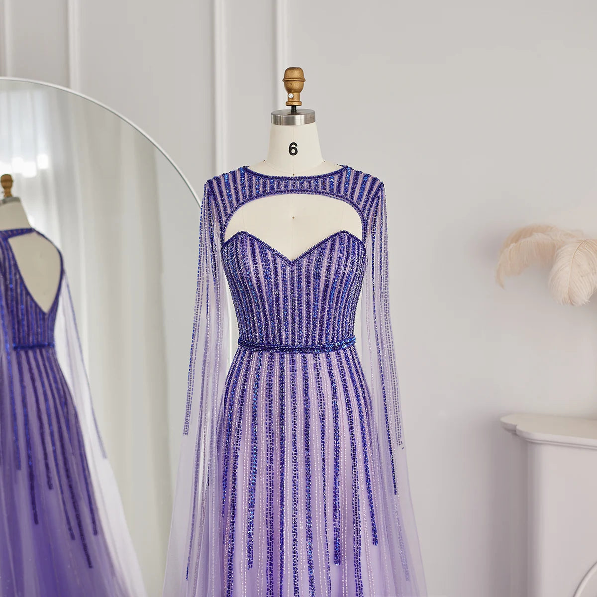 Luxury Fuchsia Evening Dress with Cape Sleeves SS386