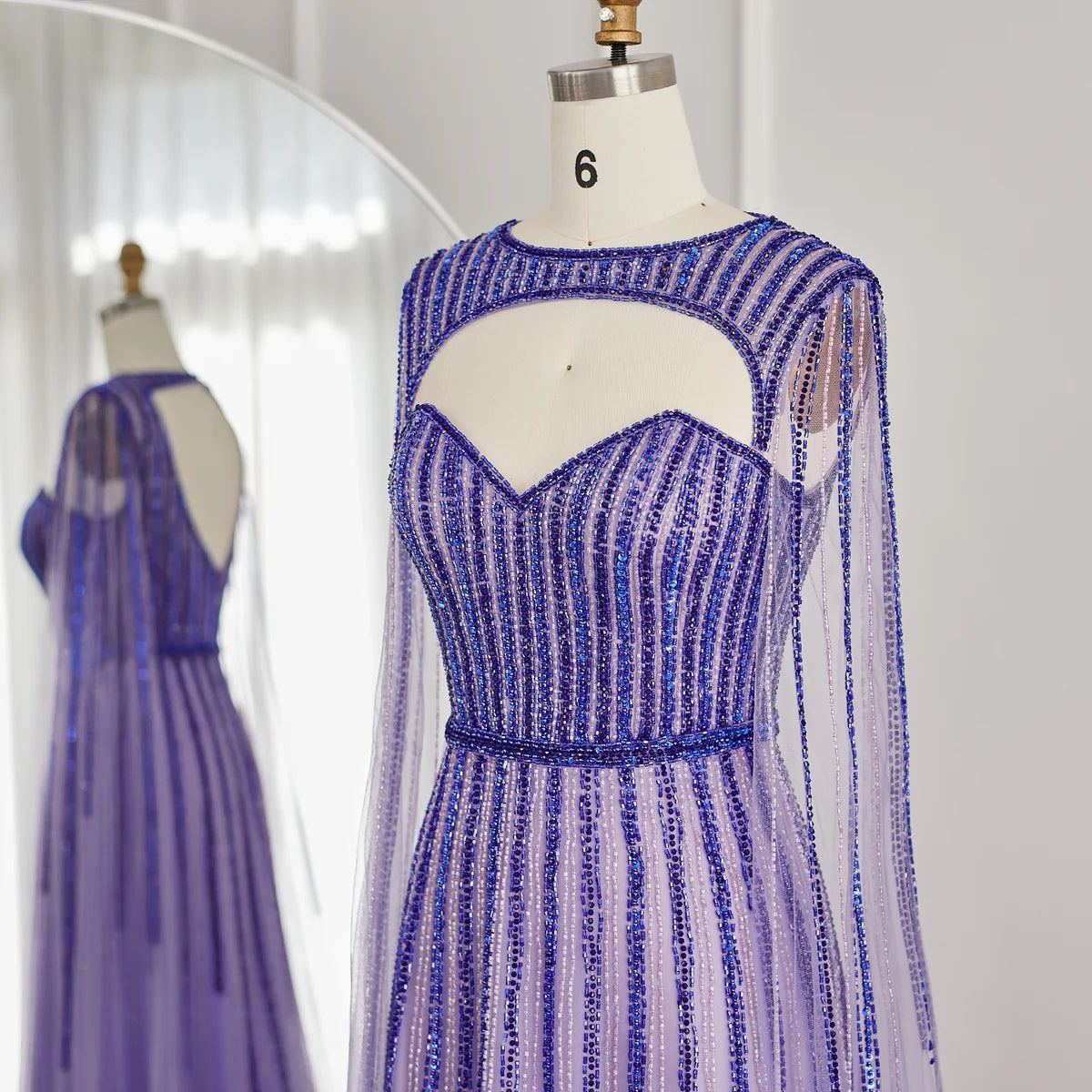 Luxury Fuchsia Evening Dress with Cape Sleeves SS386