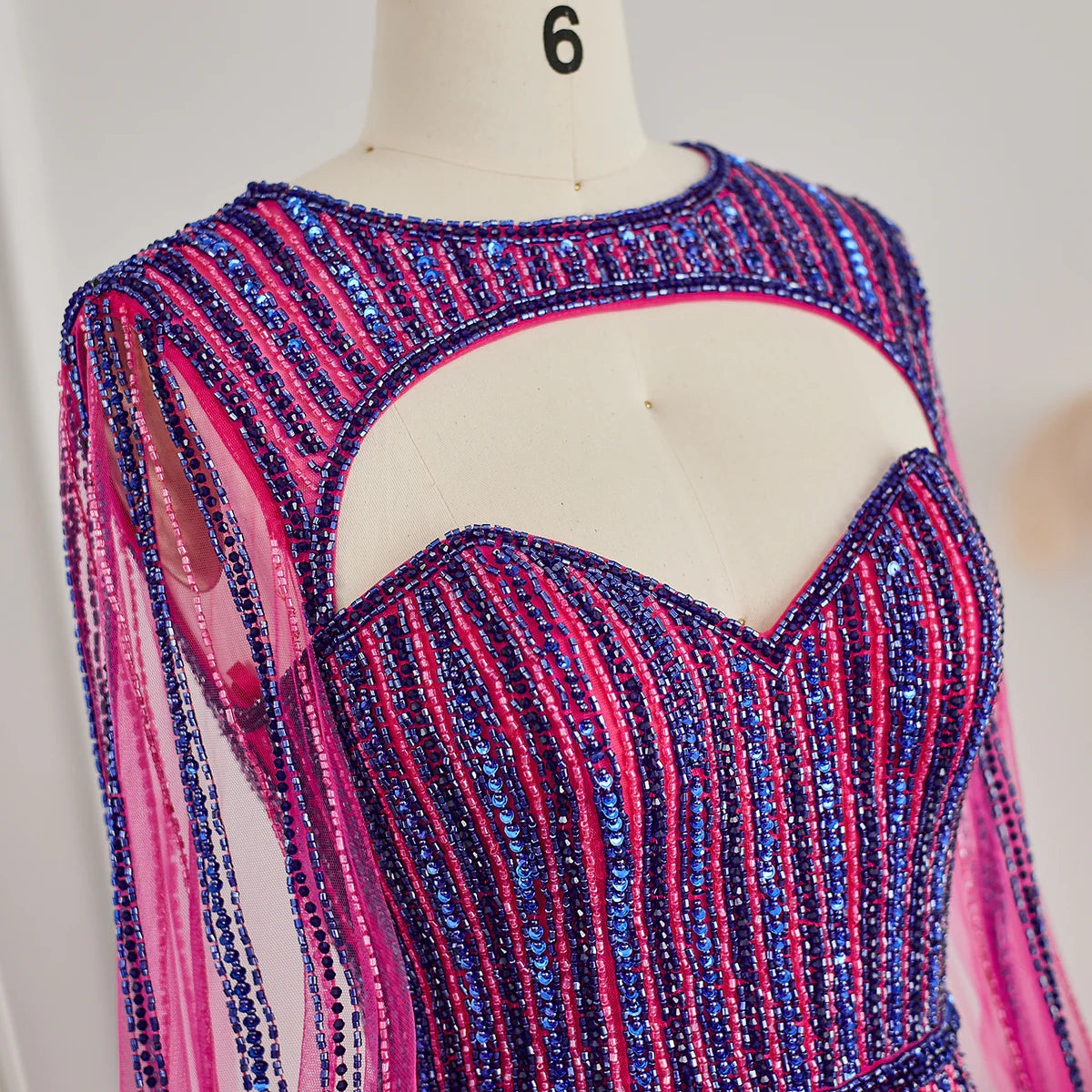 Luxury Fuchsia Evening Dress with Cape Sleeves SS386