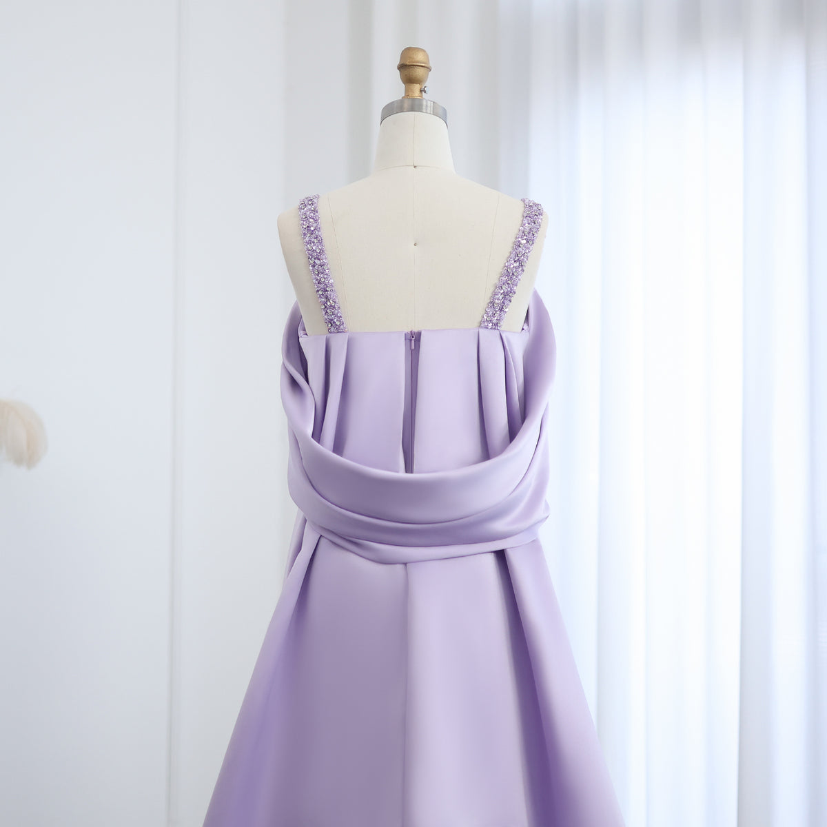 Luxury Lilac Beaded Off Shoulder Evening Dress with Cape SS341