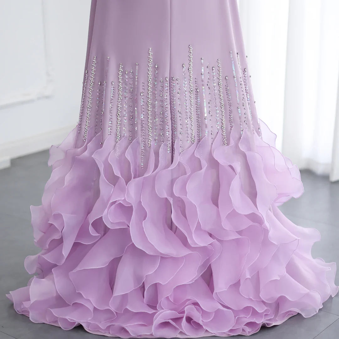 Luxury Lilac Ruffles Dubai Evening Dresses SS579