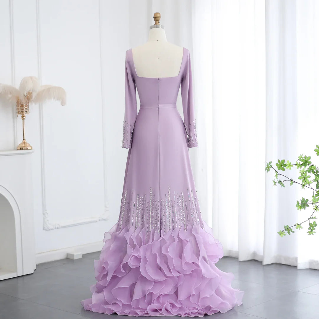 Luxury Lilac Ruffles Dubai Evening Dresses SS579