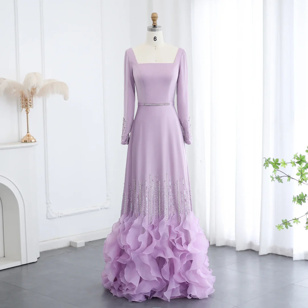 Luxury Lilac Ruffles Dubai Evening Dresses SS579