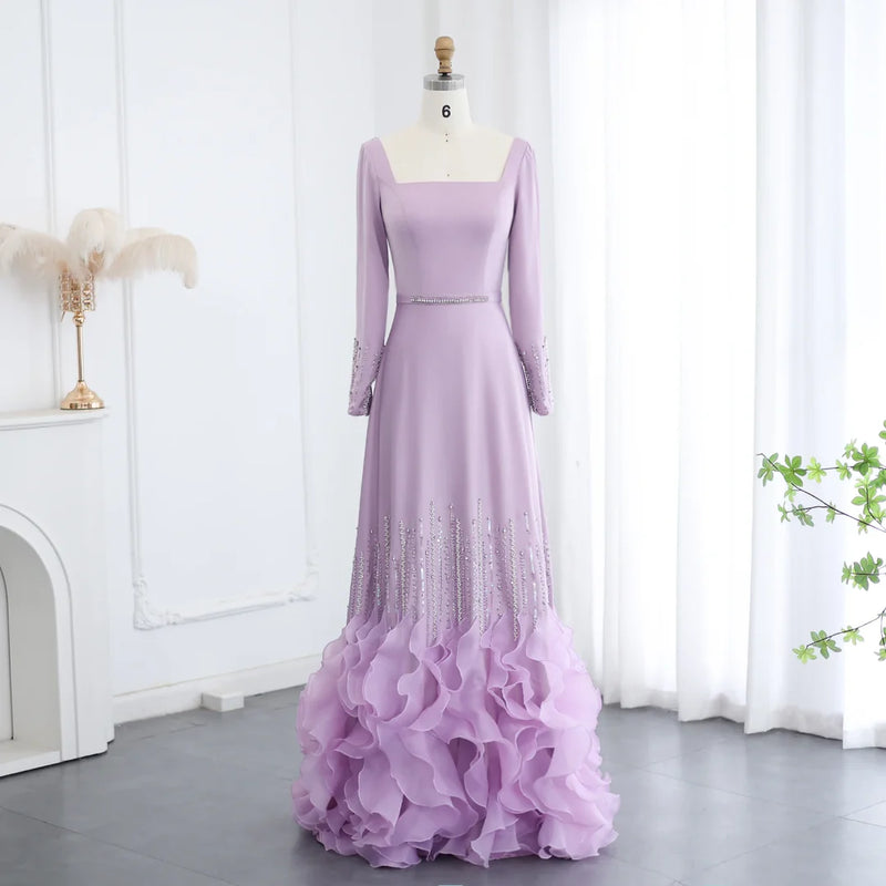 Luxury Lilac Ruffles Dubai Evening Dresses SS579