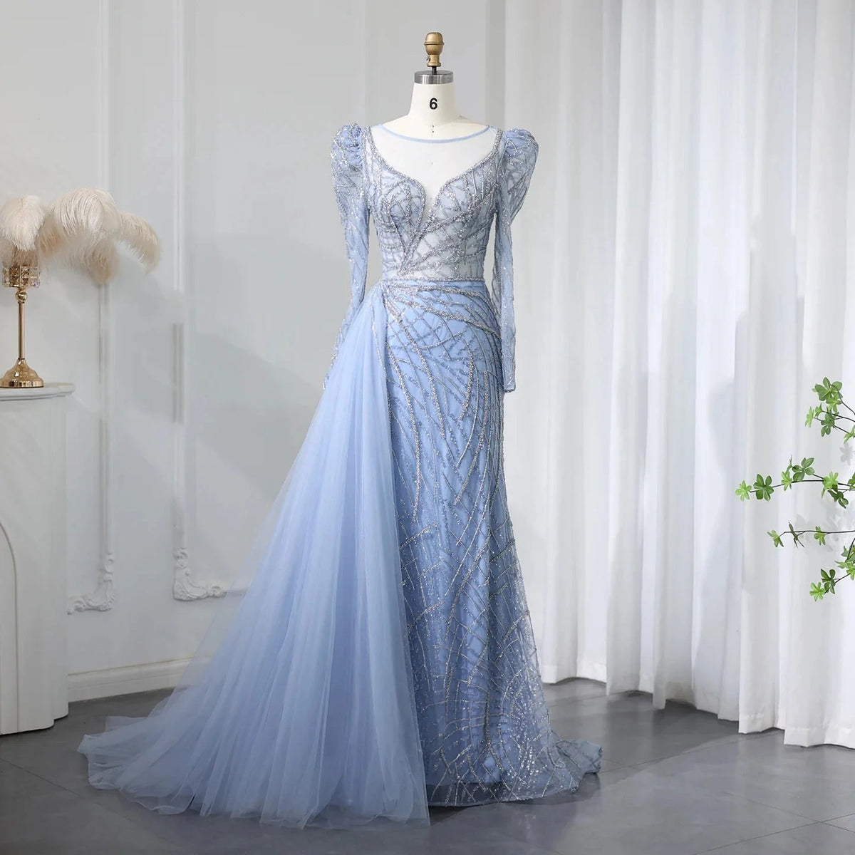 Luxury Muslim Gold Mermaid Beaded Dubai Evening Dresses with Overskirt 2024 Plus Size Women Wedding Party Gown SS048