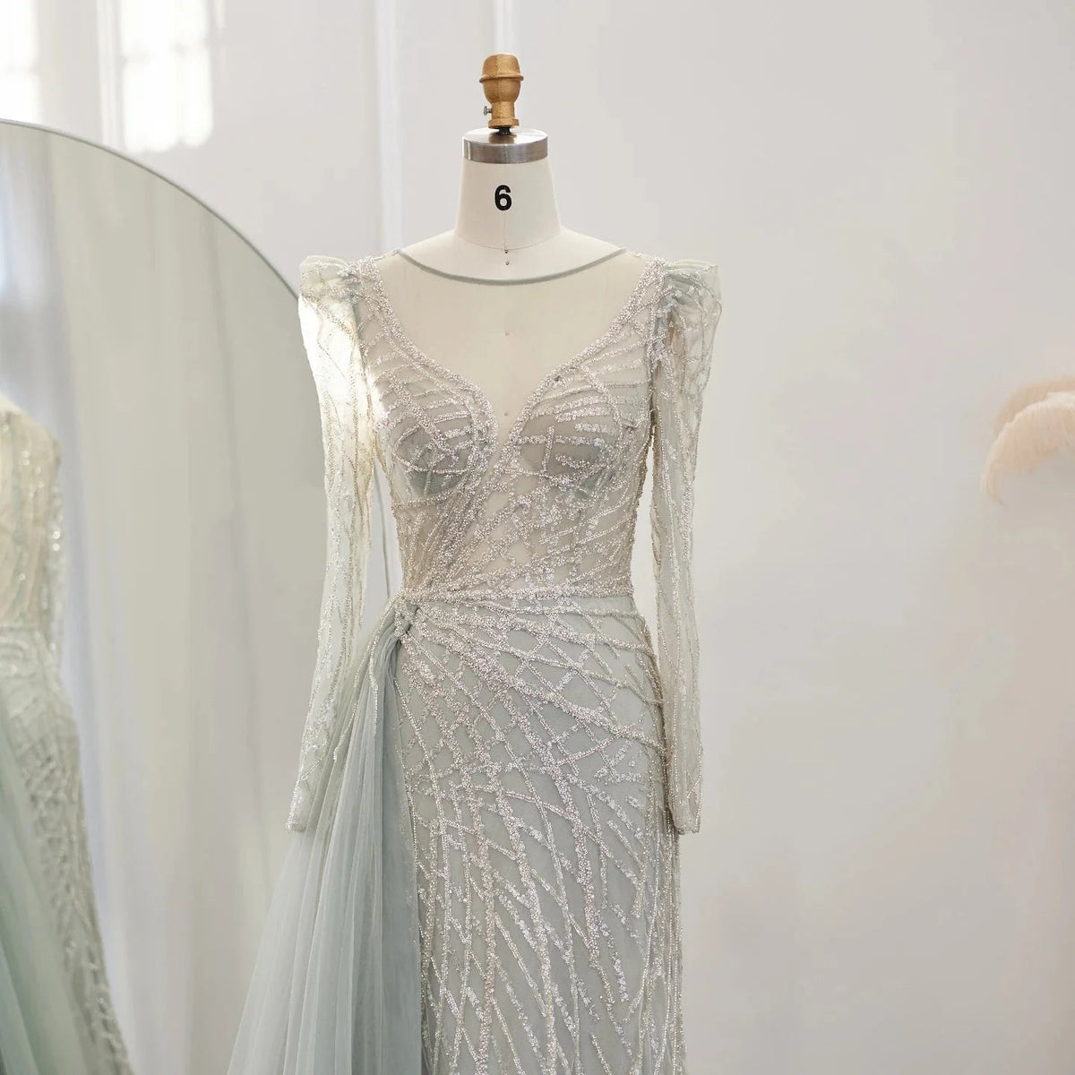 Luxury Muslim Gold Mermaid Beaded Dubai Evening Dresses with Overskirt 2024 Plus Size Women Wedding Party Gown SS048