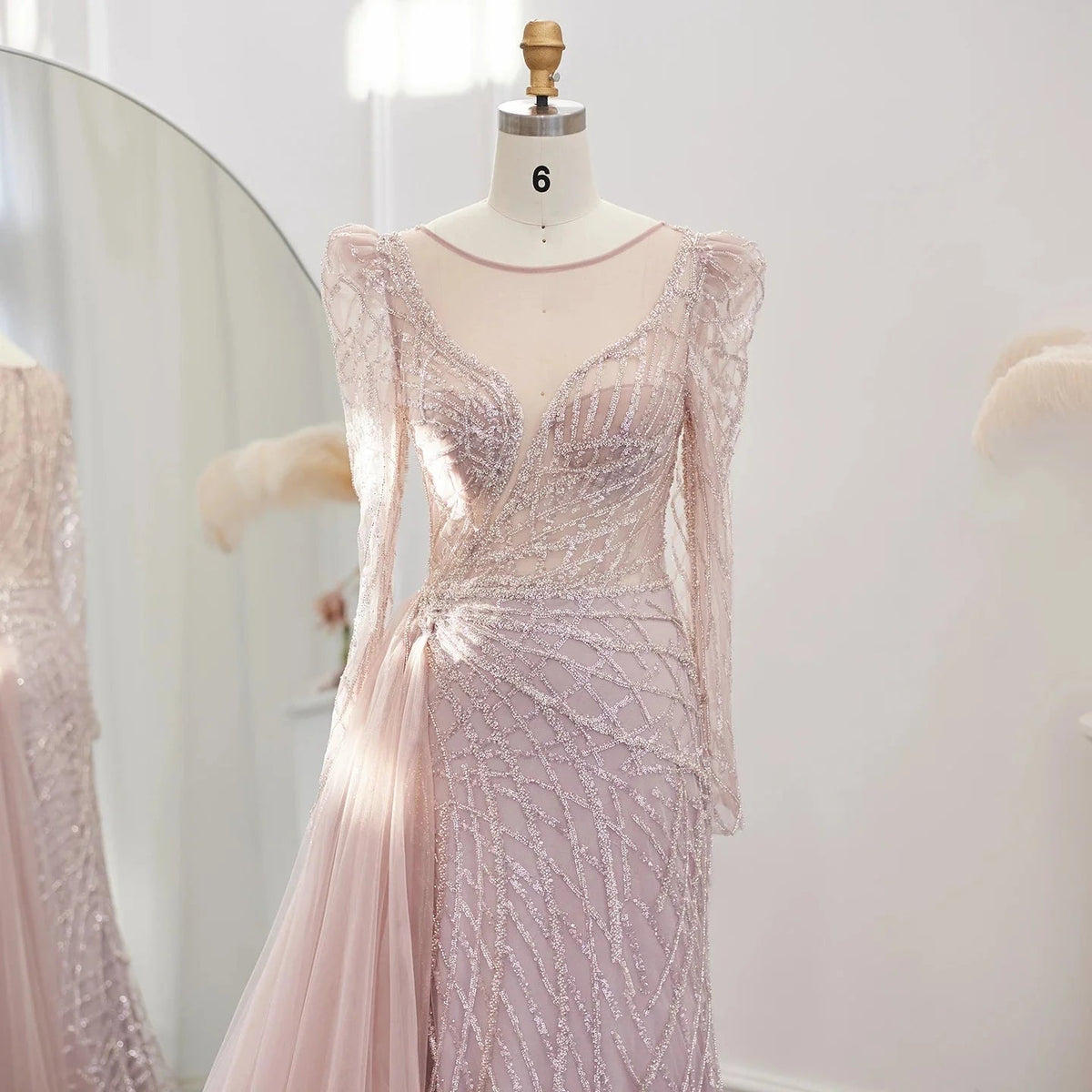 Luxury Muslim Gold Mermaid Beaded Dubai Evening Dresses with Overskirt 2024 Plus Size Women Wedding Party Gown SS048