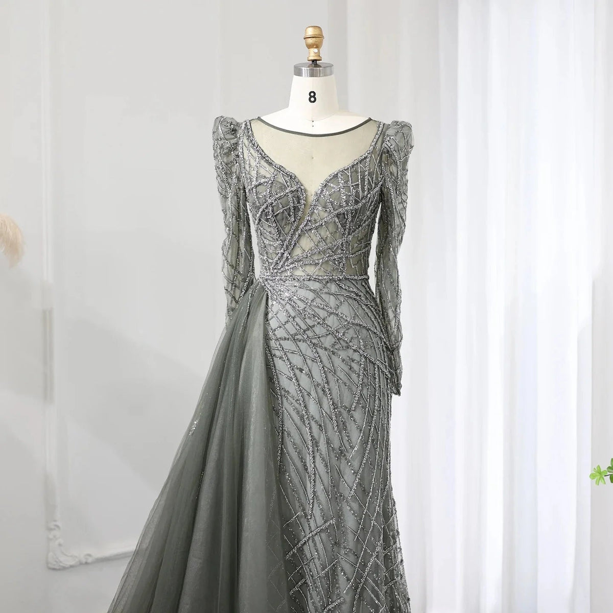 Luxury Muslim Gold Mermaid Beaded Dubai Evening Dresses with Overskirt 2024 Plus Size Women Wedding Party Gown SS048