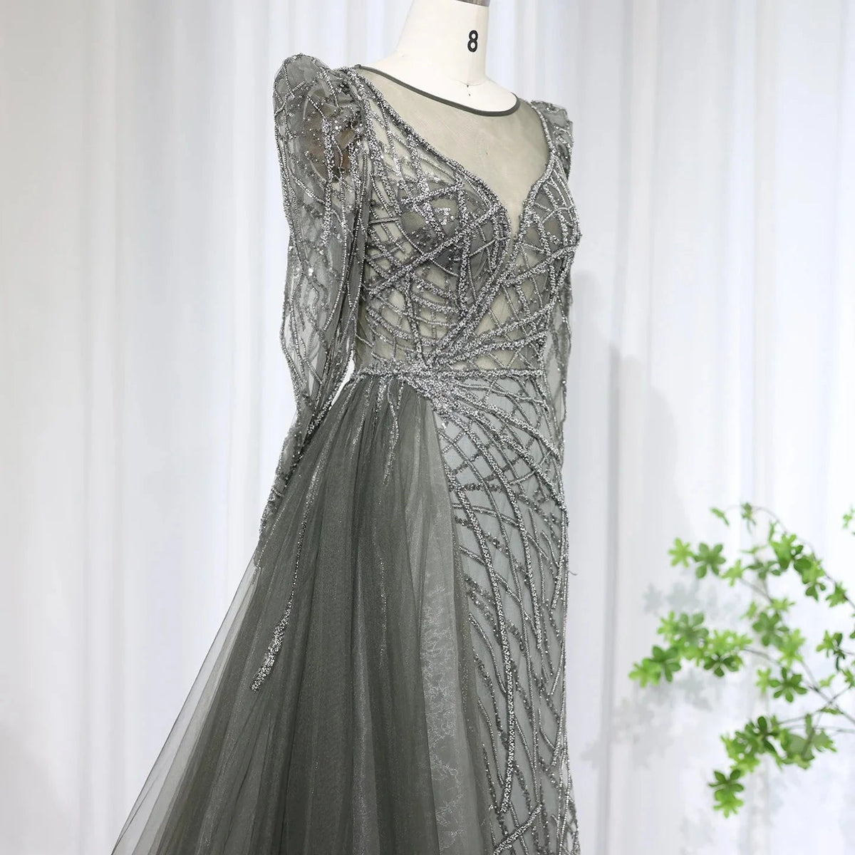 Luxury Muslim Gold Mermaid Beaded Dubai Evening Dresses with Overskirt 2024 Plus Size Women Wedding Party Gown SS048