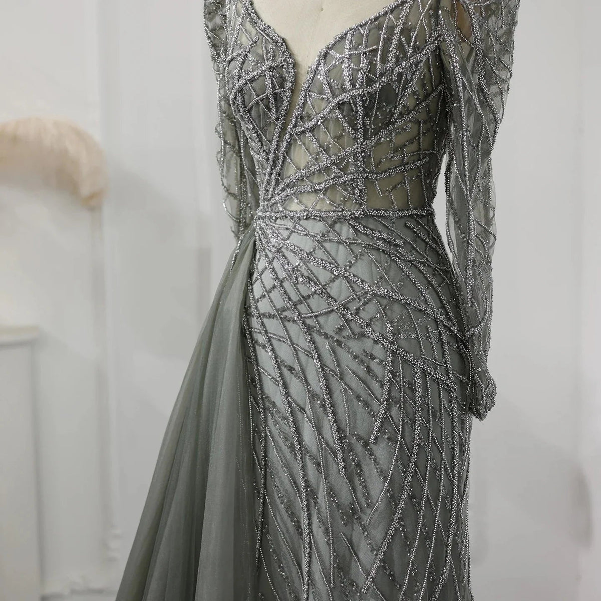 Luxury Muslim Gold Mermaid Beaded Dubai Evening Dresses with Overskirt 2024 Plus Size Women Wedding Party Gown SS048