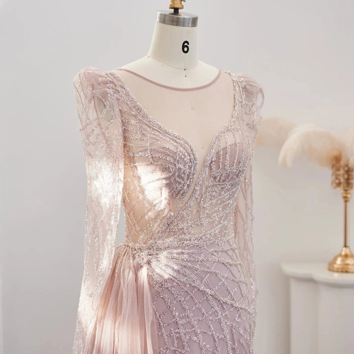 Luxury Muslim Gold Mermaid Beaded Dubai Evening Dresses with Overskirt 2024 Plus Size Women Wedding Party Gown SS048