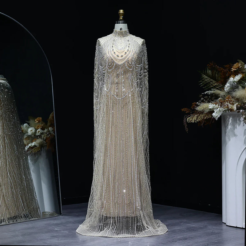Luxury Nude Beaded High Neck 2 pieces Evening Dress SS080