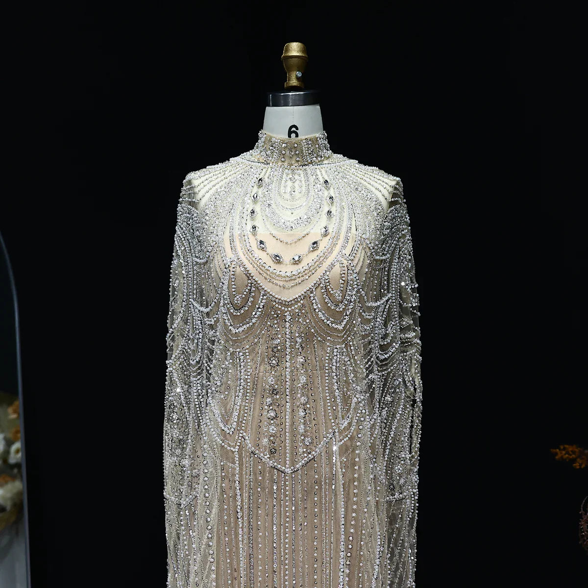 Luxury Nude Beaded High Neck 2 pieces Evening Dress SS080