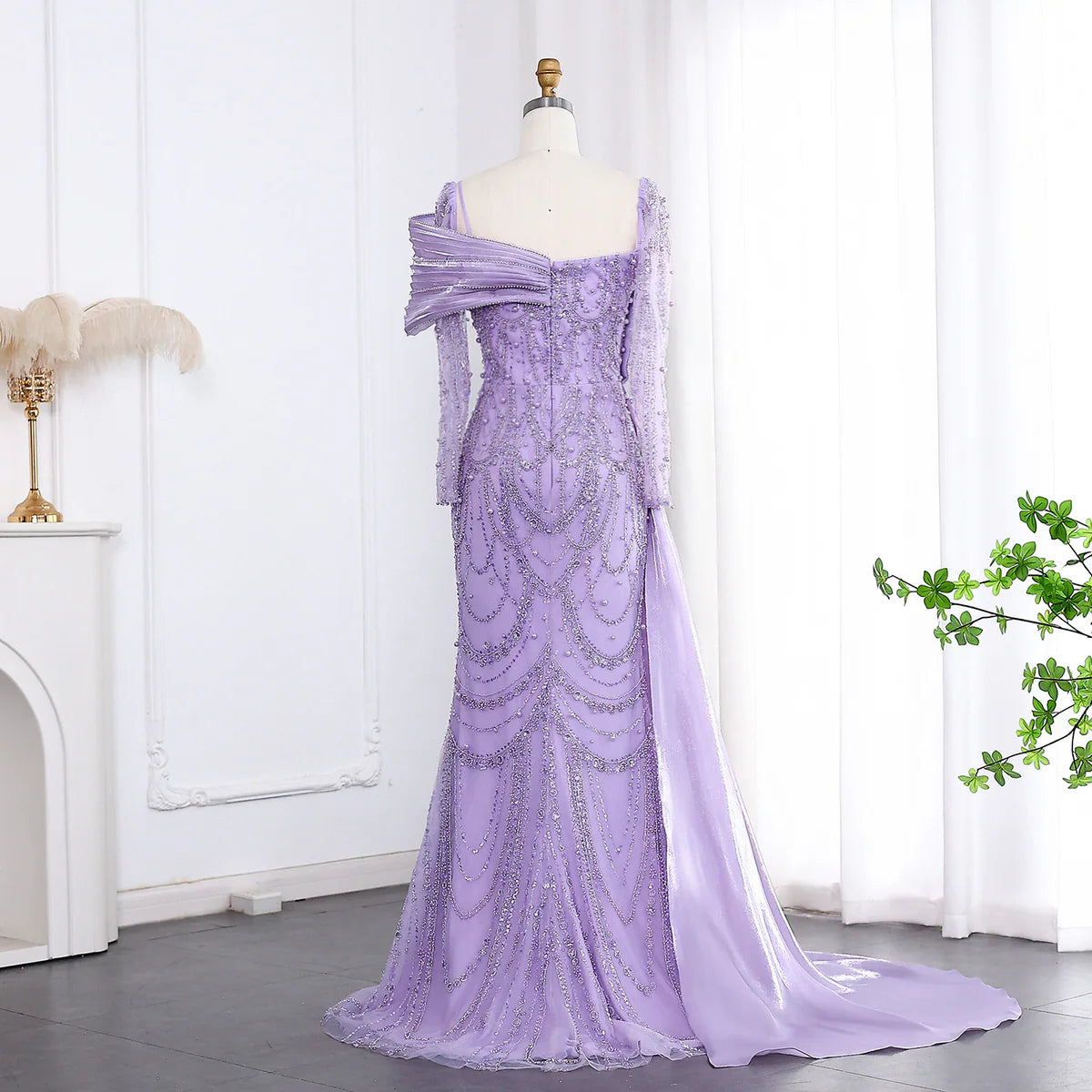 Luxury Nude Crystal Mermaid Evening Dress with Overskirt Long Sleeves Dubai Arabic Wedding Formal Prom Gowns SS256