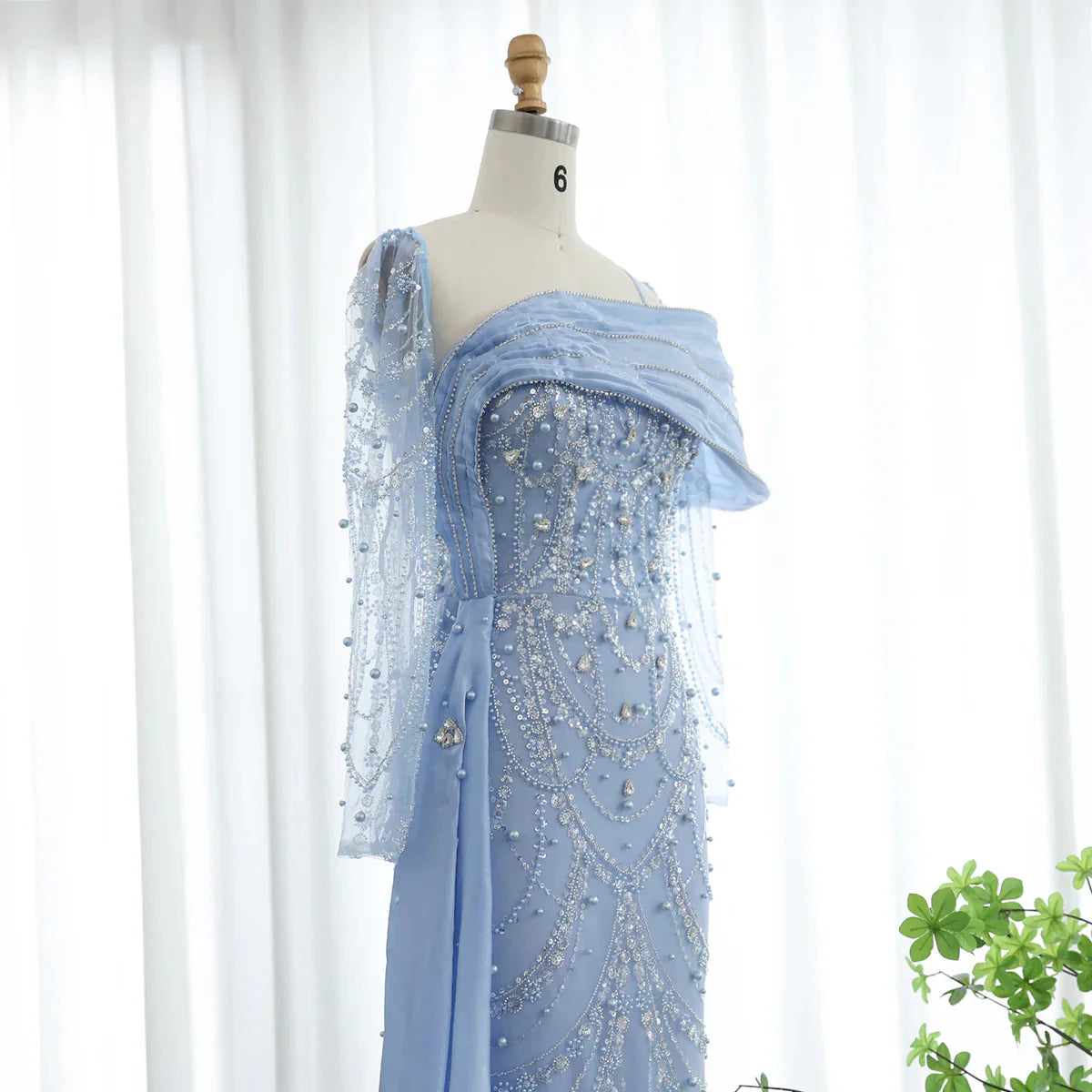Luxury Nude Crystal Mermaid Evening Dress with Overskirt Long Sleeves Dubai Arabic Wedding Formal Prom Gowns SS256