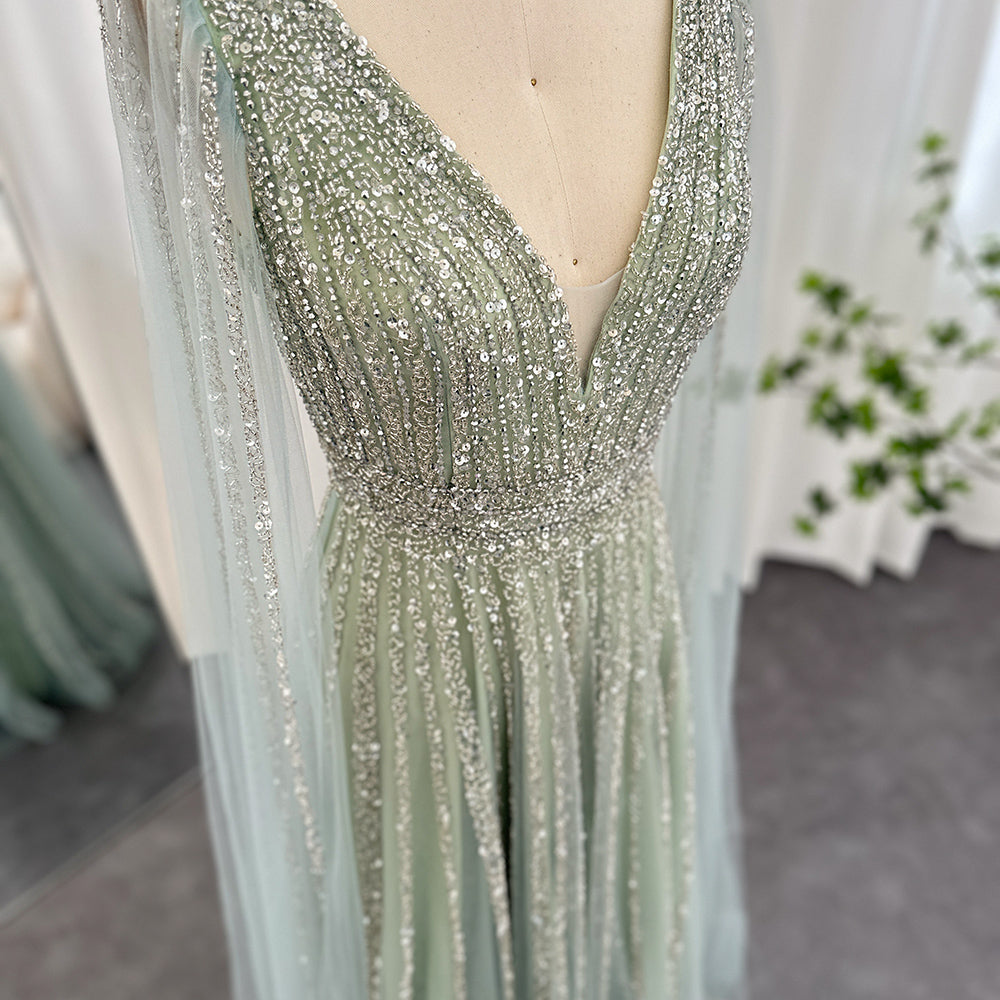 Luxury Nude Dubai Evening Dress with Cape Sleeves Blush Pink Arabic Formal Dresses for Women Wedding Party SS322