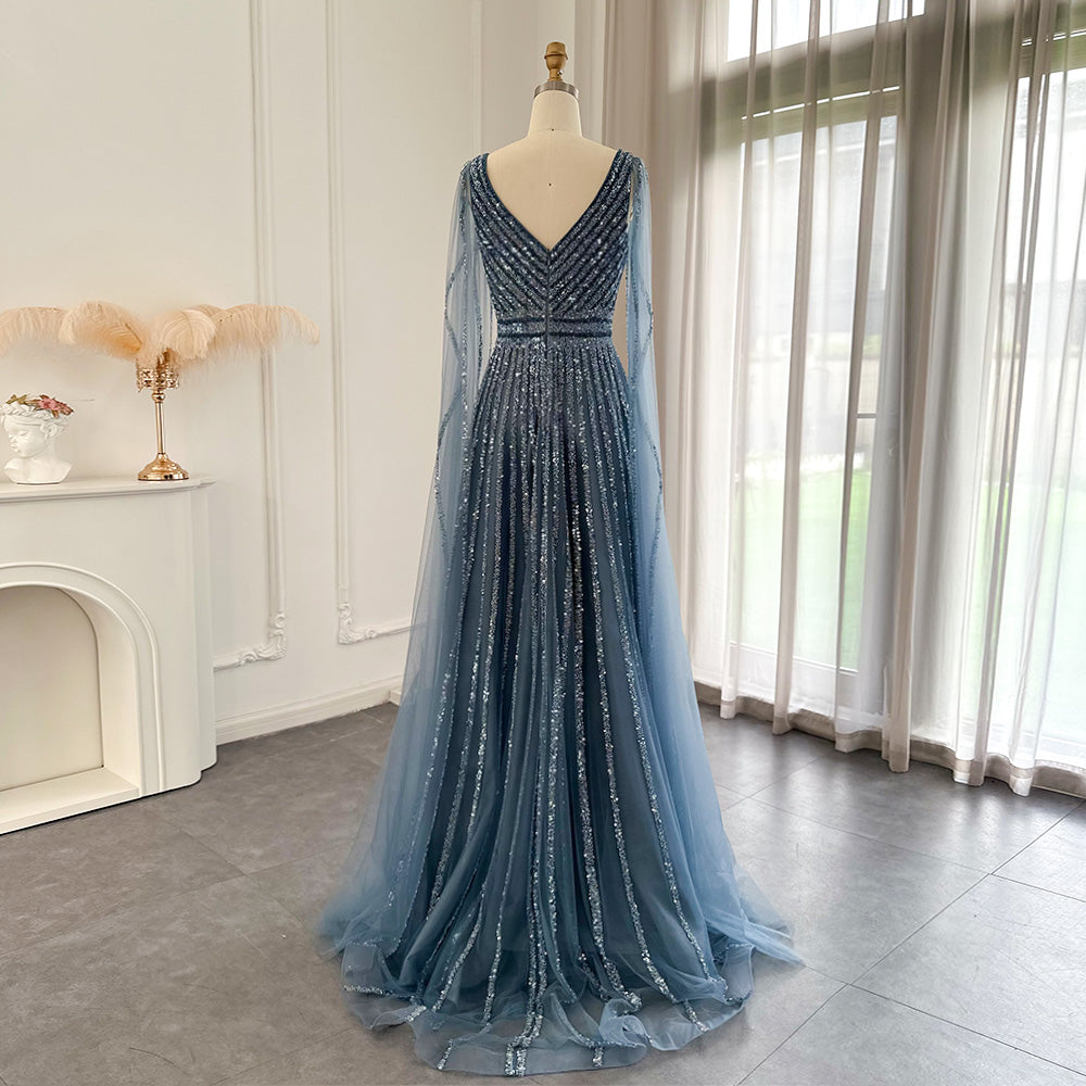 Luxury Nude Dubai Evening Dress with Cape Sleeves Blush Pink Arabic Formal Dresses for Women Wedding Party SS322