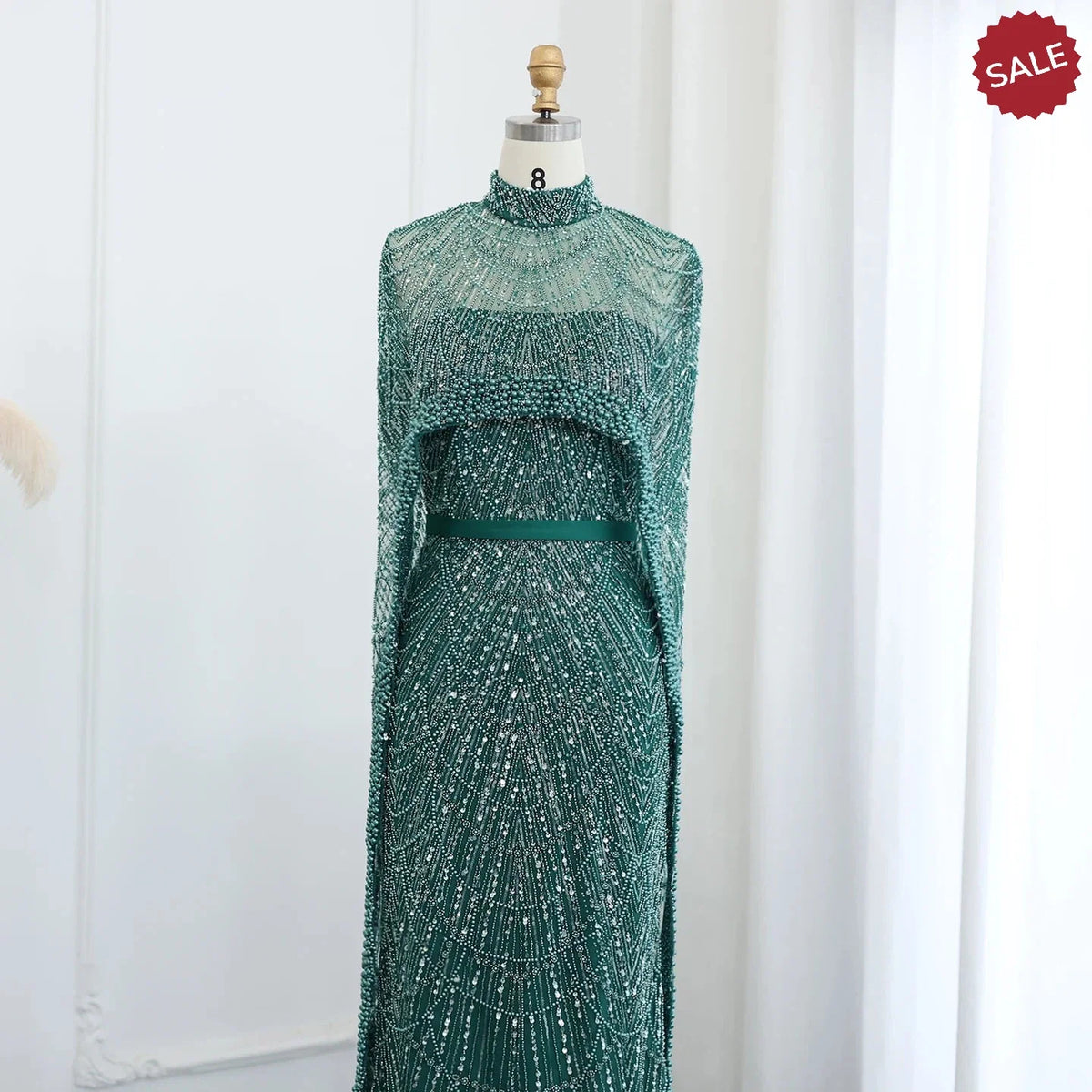 Luxury Pearls Dubai Champagne Evening Dresses with Cape 2023 New Arabic Women Mermaid Wedding Party Prom Dress SS369