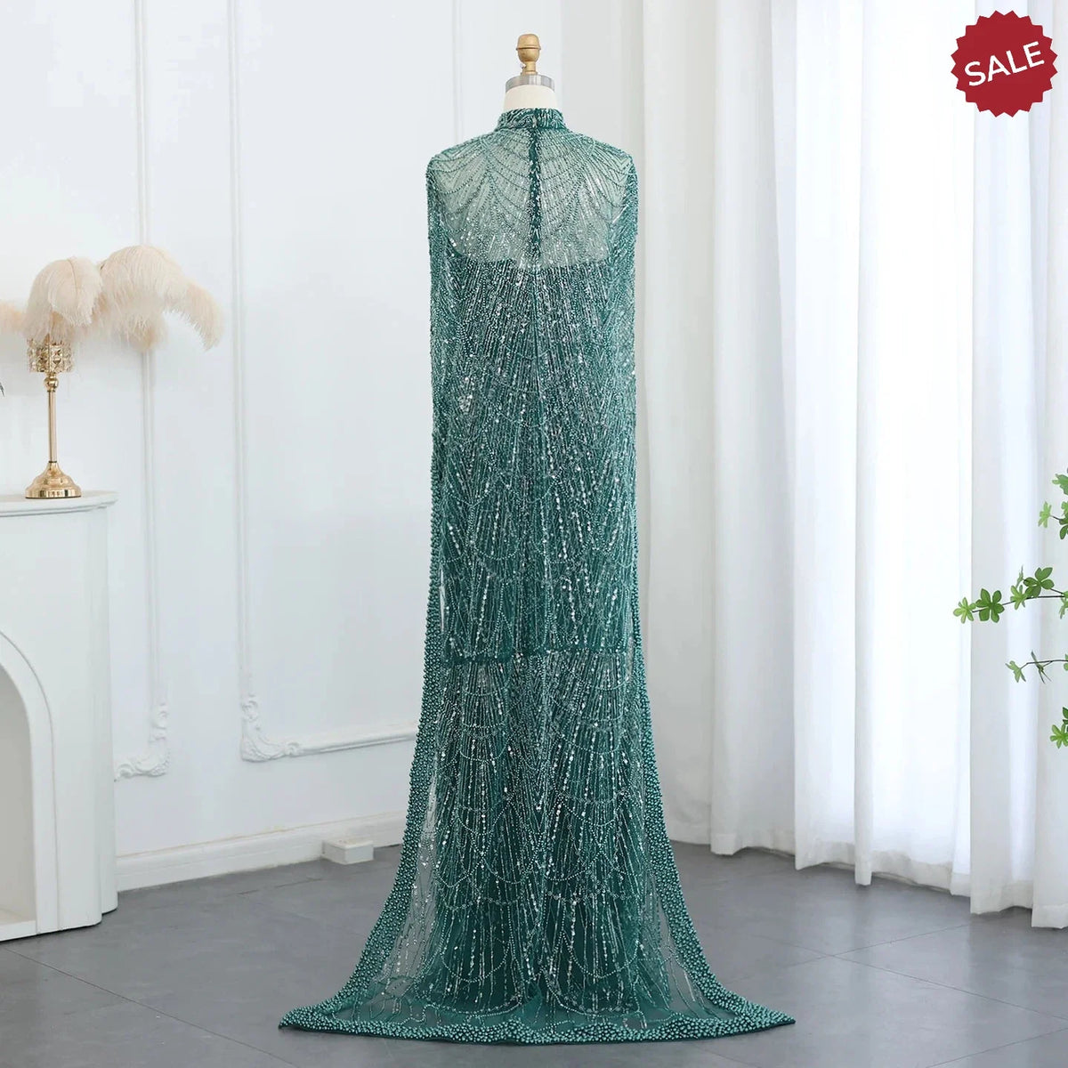 Luxury Pearls Dubai Champagne Evening Dresses with Cape 2023 New Arabic Women Mermaid Wedding Party Prom Dress SS369