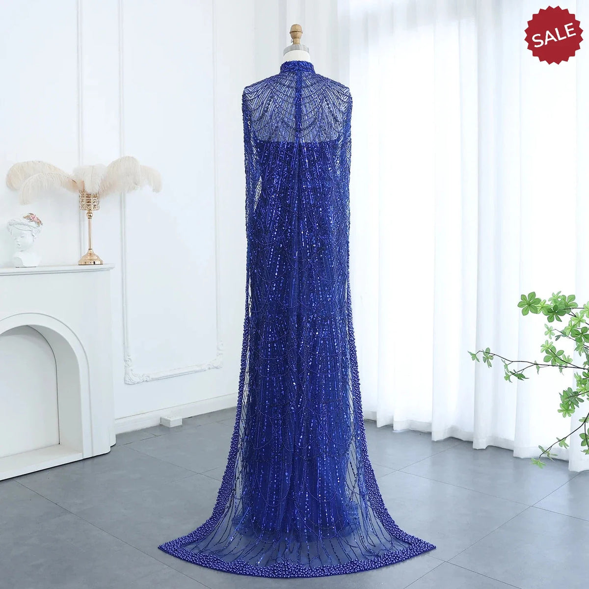 Luxury Pearls Dubai Champagne Evening Dresses with Cape 2023 New Arabic Women Mermaid Wedding Party Prom Dress SS369