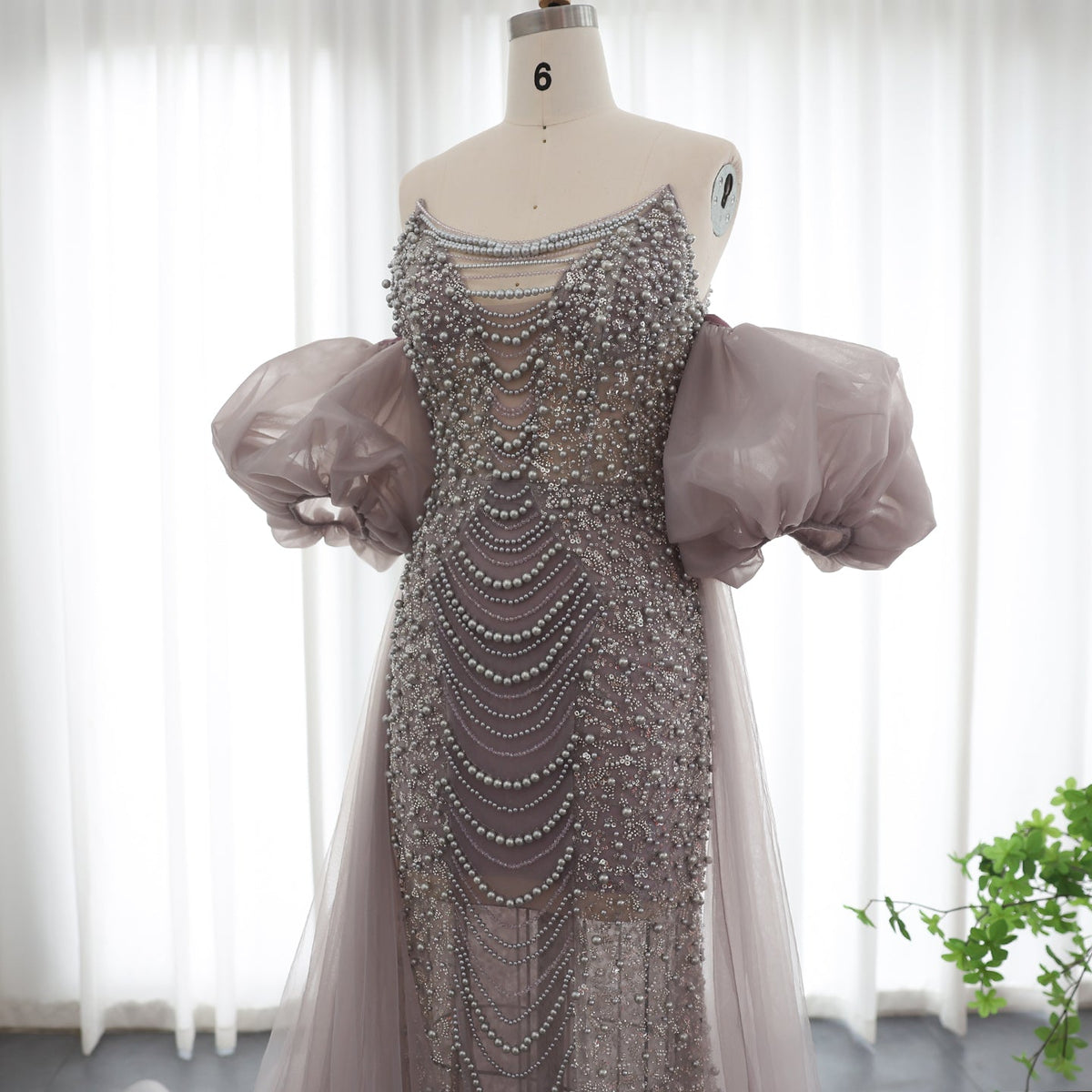 Luxury Pearls Purple Mermaid Evening Dress with Cape Sleeves Tassel Dubai Turkish Wedding Party Gowns SS199