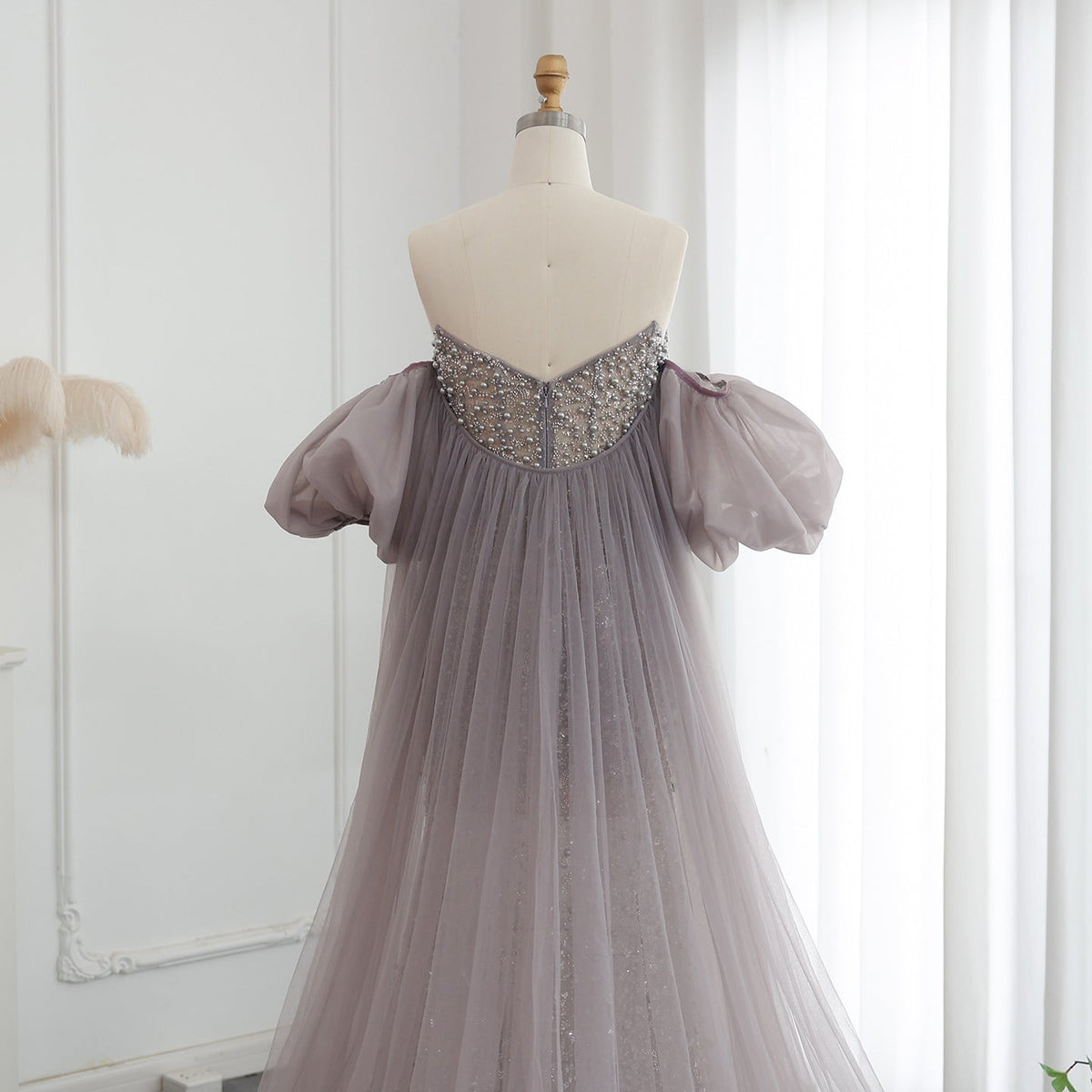 Luxury Pearls Purple Mermaid Evening Dress with Cape Sleeves Tassel Dubai Turkish Wedding Party Gowns SS199