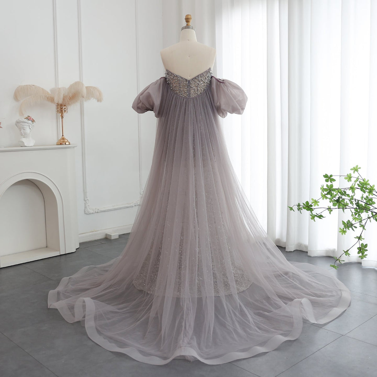 Luxury Pearls Purple Mermaid Evening Dress with Cape Sleeves Tassel Dubai Turkish Wedding Party Gowns SS199