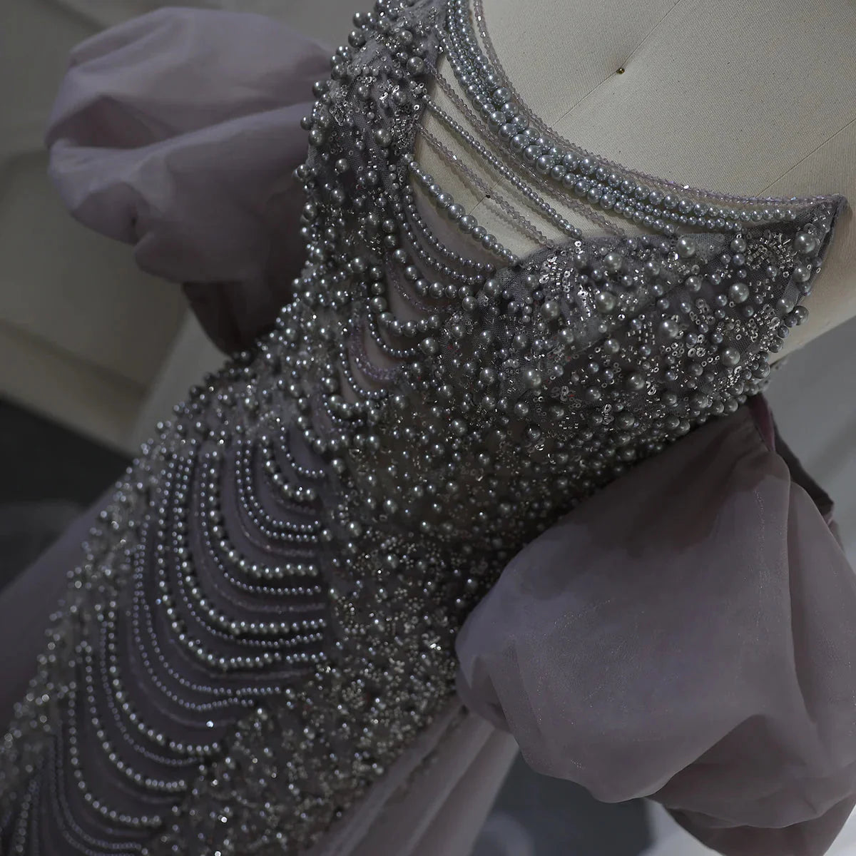 Luxury Pearls Purple Mermaid Evening Dress with Cape Sleeves Tassel Dubai Turkish Wedding Party Gowns SS199