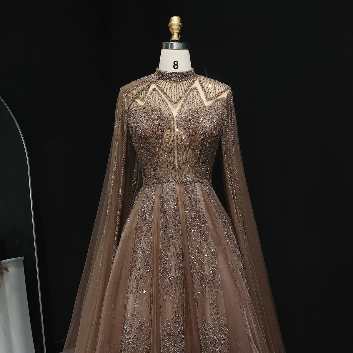 Luxury Pink Arabic Evening Dress with Cape Sleeves Gowns SS050