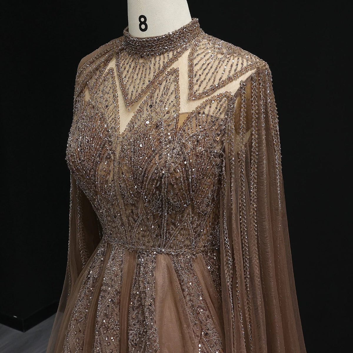Luxury Pink Arabic Evening Dress with Cape Sleeves Gowns SS050
