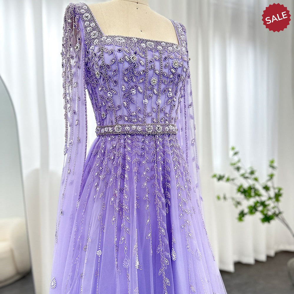 Luxury Pink Dubai Evening Dresses for Women Wedding Square Neck Cap Sleeves Arabic Muslim Formal Party Gowns SS494