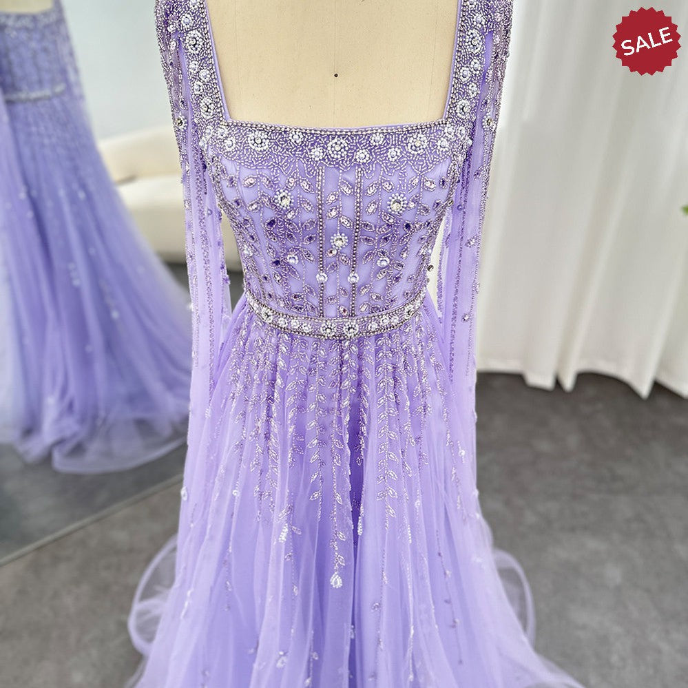 Luxury Pink Dubai Evening Dresses for Women Wedding Square Neck Cap Sleeves Arabic Muslim Formal Party Gowns SS494