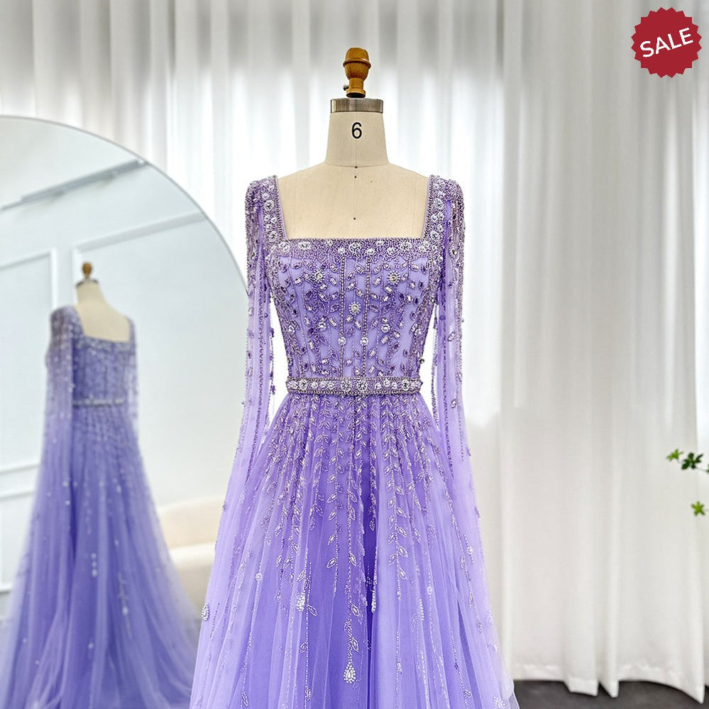Luxury Pink Dubai Evening Dresses for Women Wedding Square Neck Cap Sleeves Arabic Muslim Formal Party Gowns SS494
