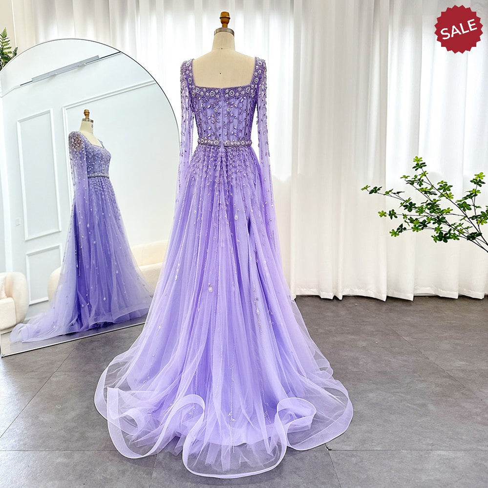Luxury Pink Dubai Evening Dresses for Women Wedding Square Neck Cap Sleeves Arabic Muslim Formal Party Gowns SS494