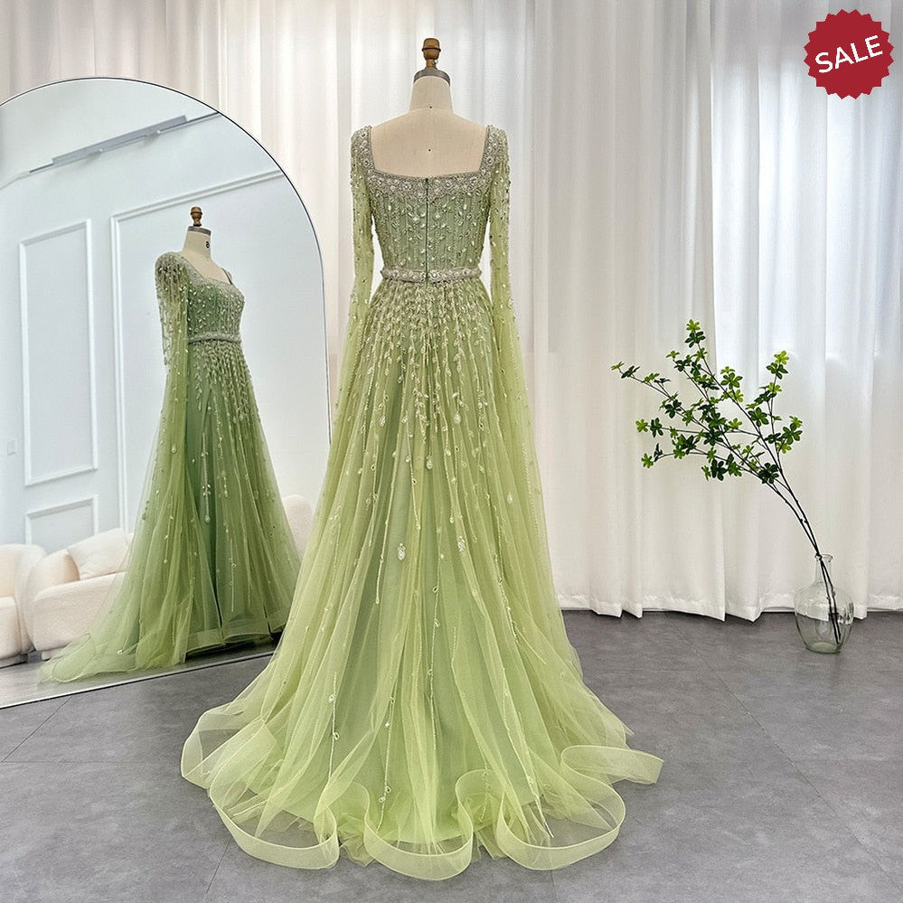 Luxury Pink Dubai Evening Dresses for Women Wedding Square Neck Cap Sleeves Arabic Muslim Formal Party Gowns SS494