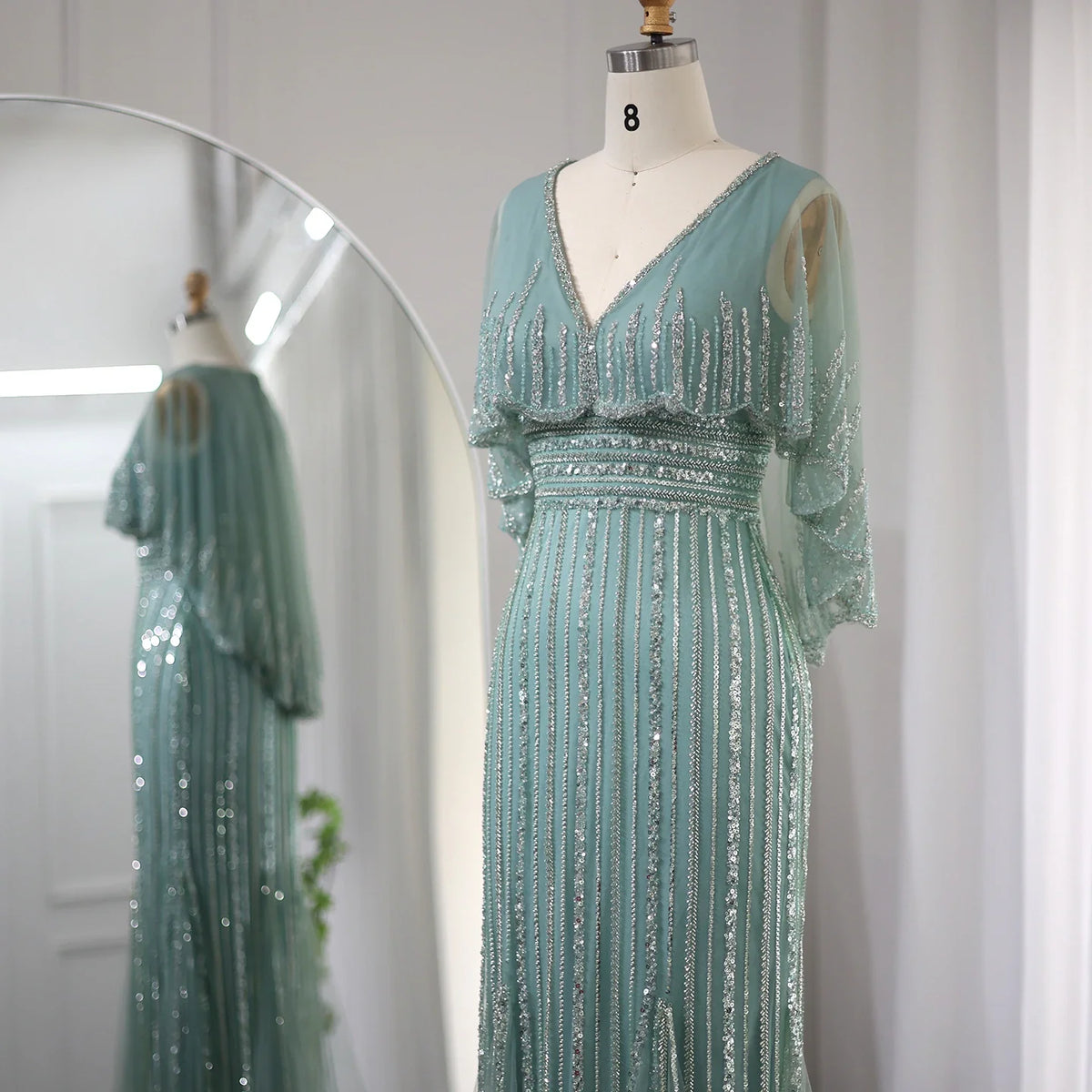 Luxury Pink Mermaid Dubai Evening Dresses with Cape SS284