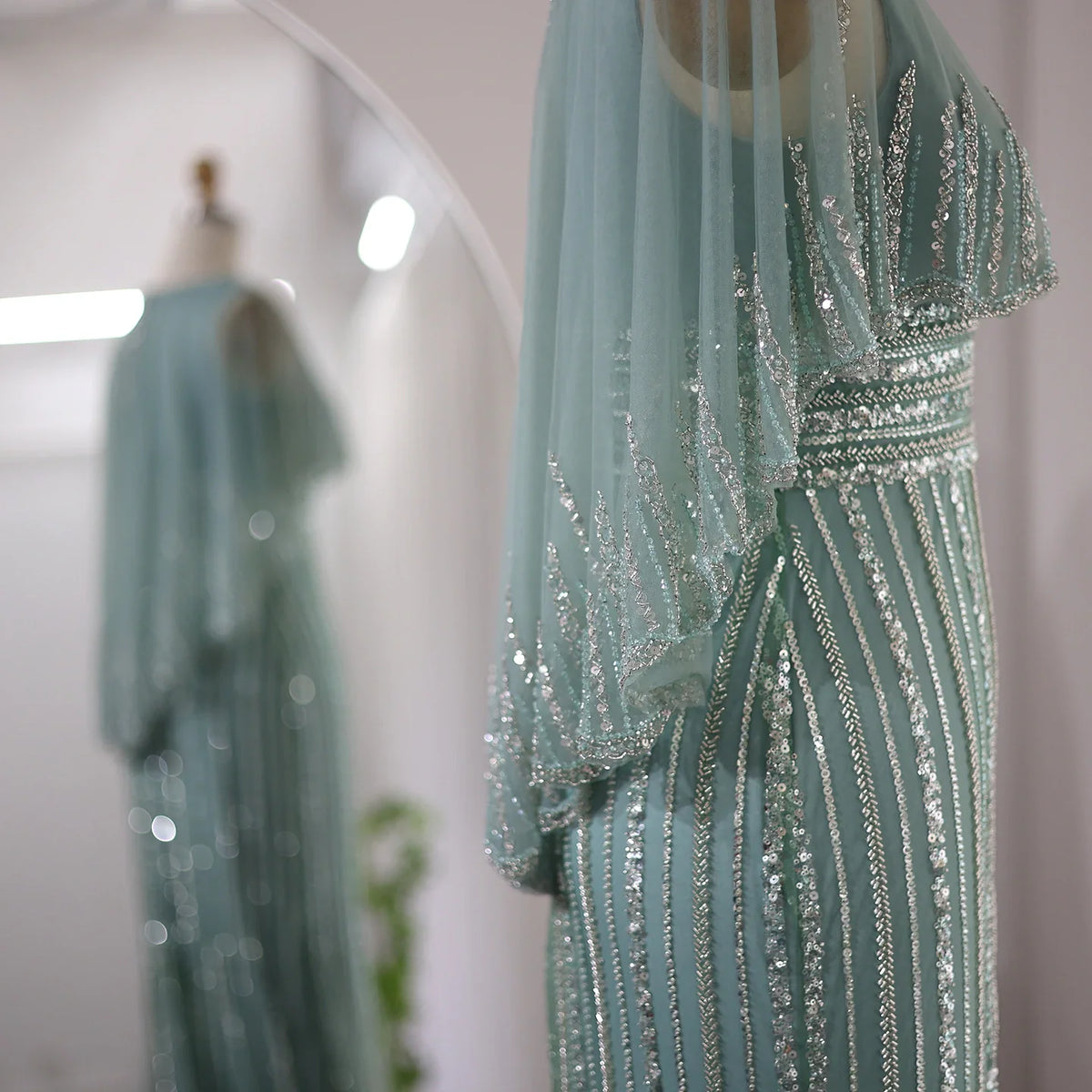 Luxury Pink Mermaid Dubai Evening Dresses with Cape SS284