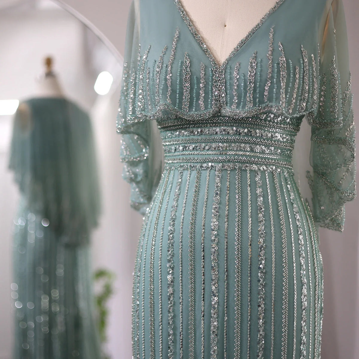 Luxury Pink Mermaid Dubai Evening Dresses with Cape SS284