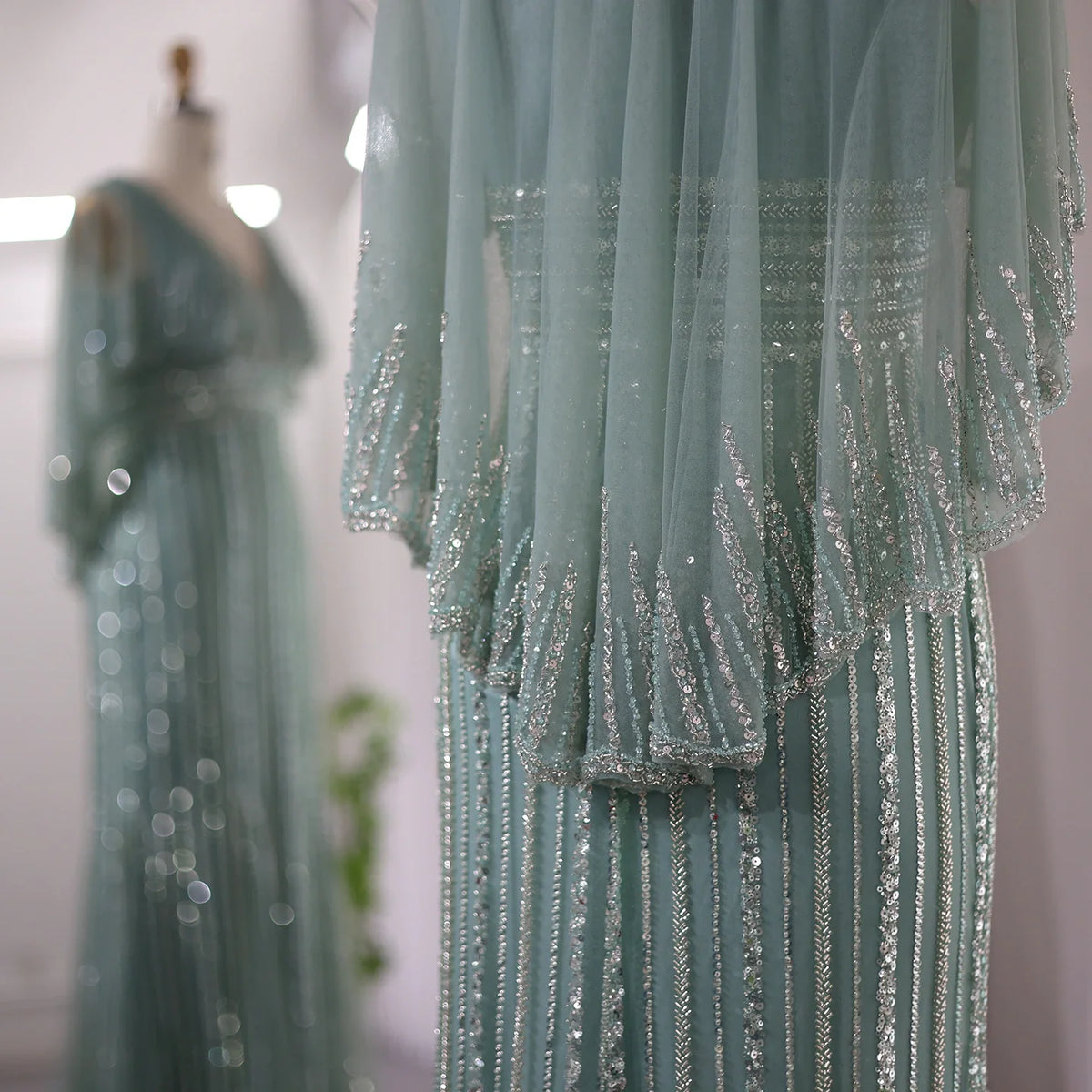 Luxury Pink Mermaid Dubai Evening Dresses with Cape SS284