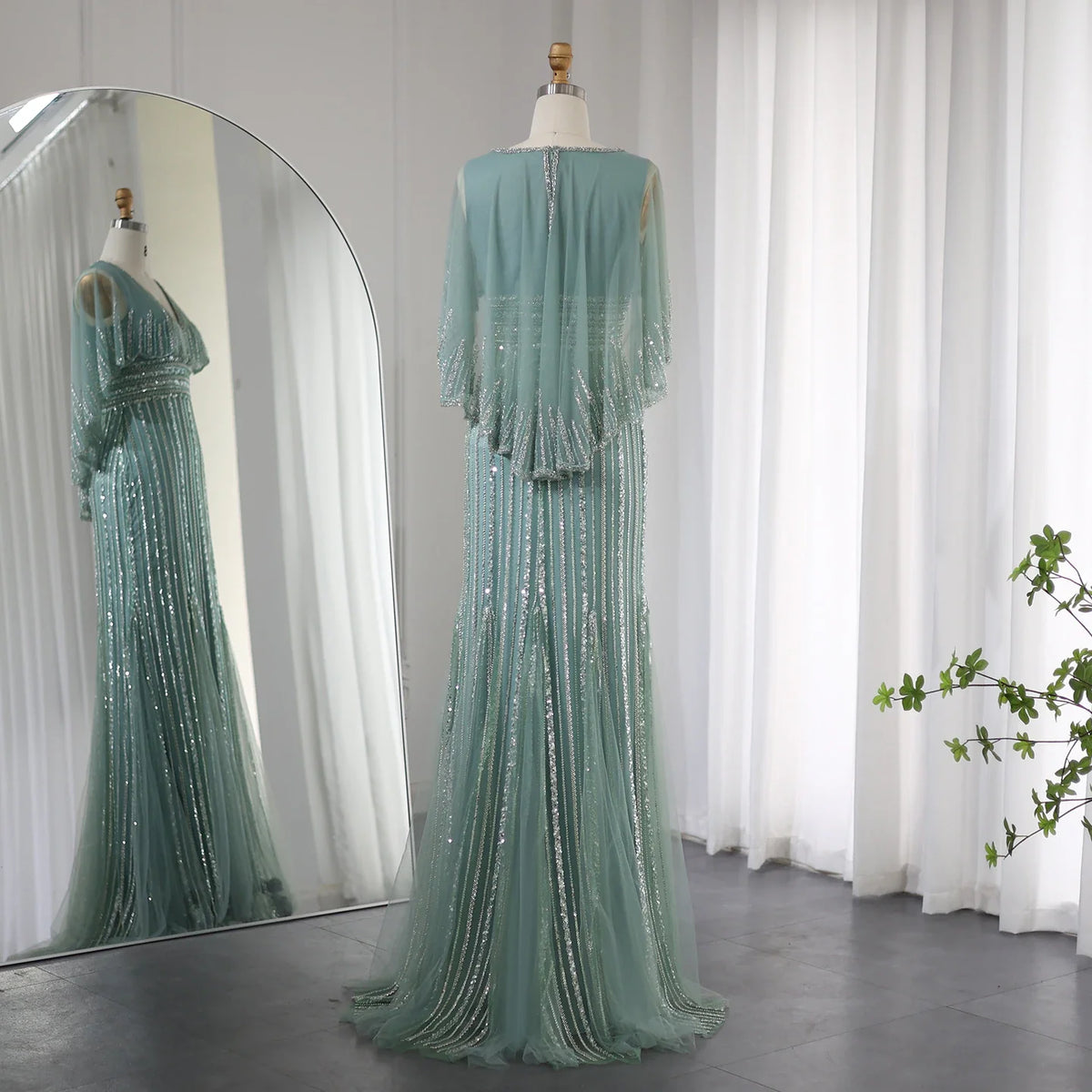 Luxury Pink Mermaid Dubai Evening Dresses with Cape SS284