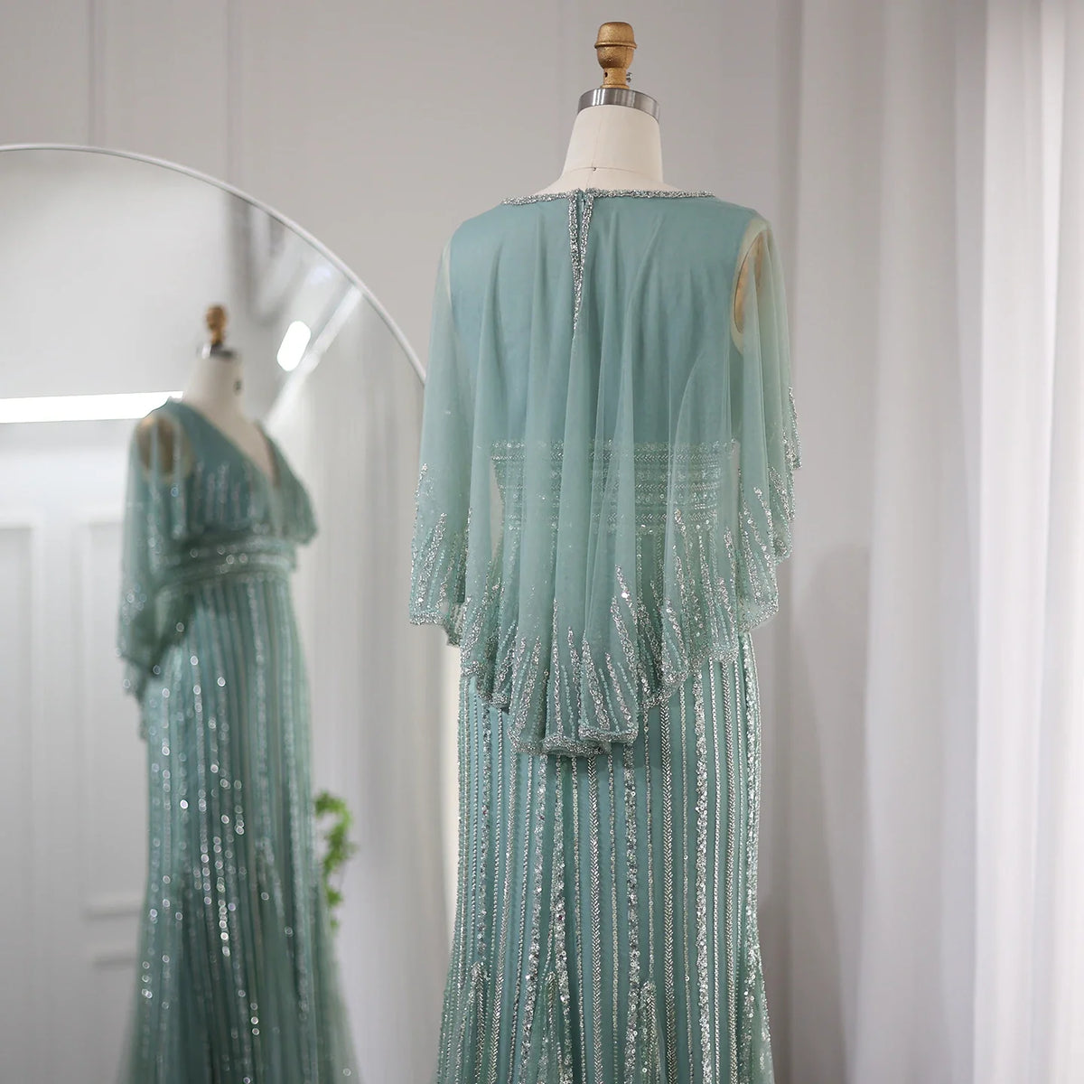 Luxury Pink Mermaid Dubai Evening Dresses with Cape SS284