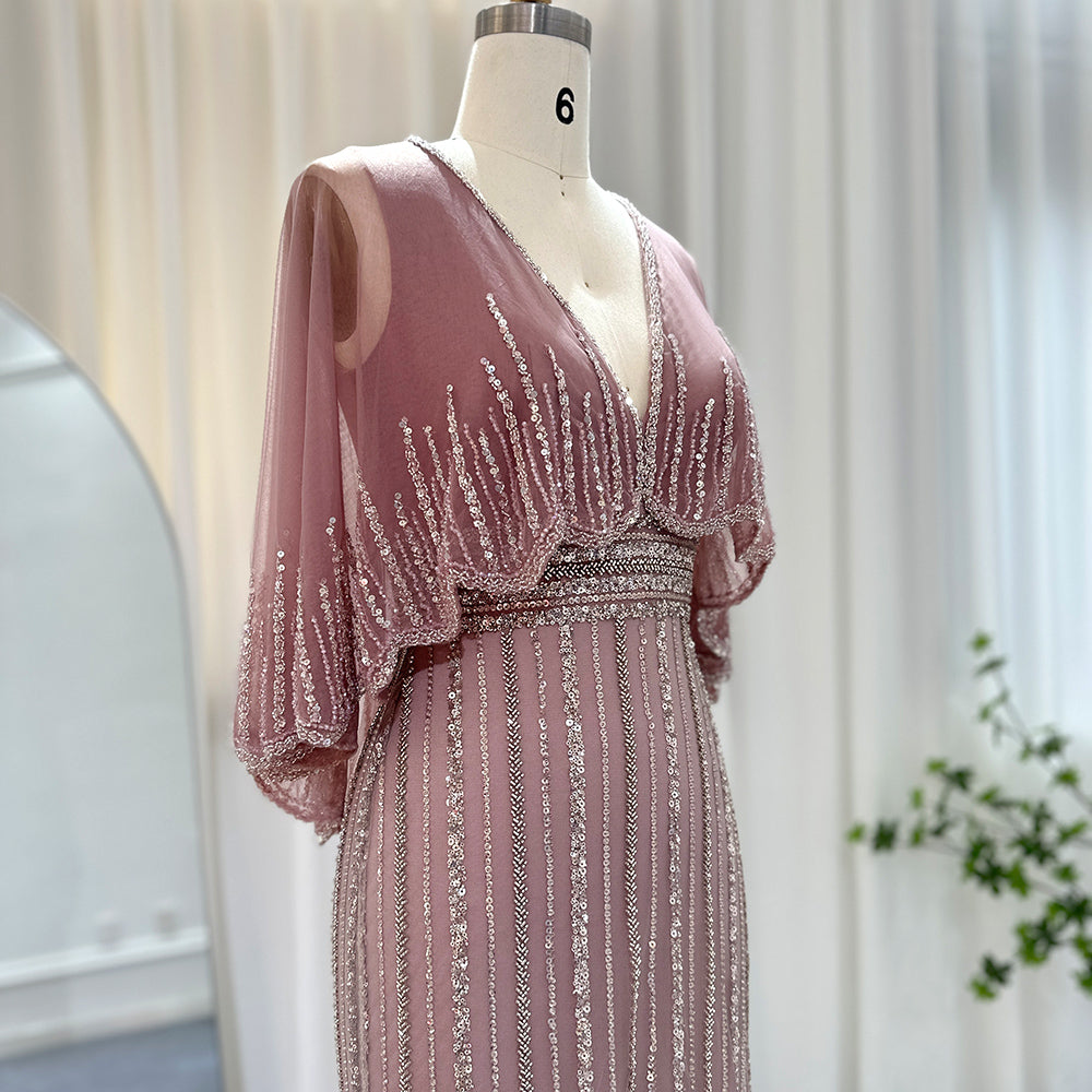 Luxury Pink Mermaid Dubai Evening Dresses with Cape SS284