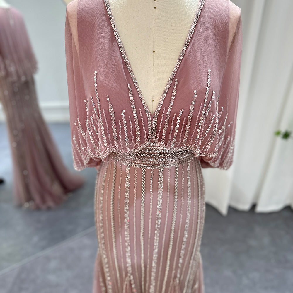 Luxury Pink Mermaid Dubai Evening Dresses with Cape SS284