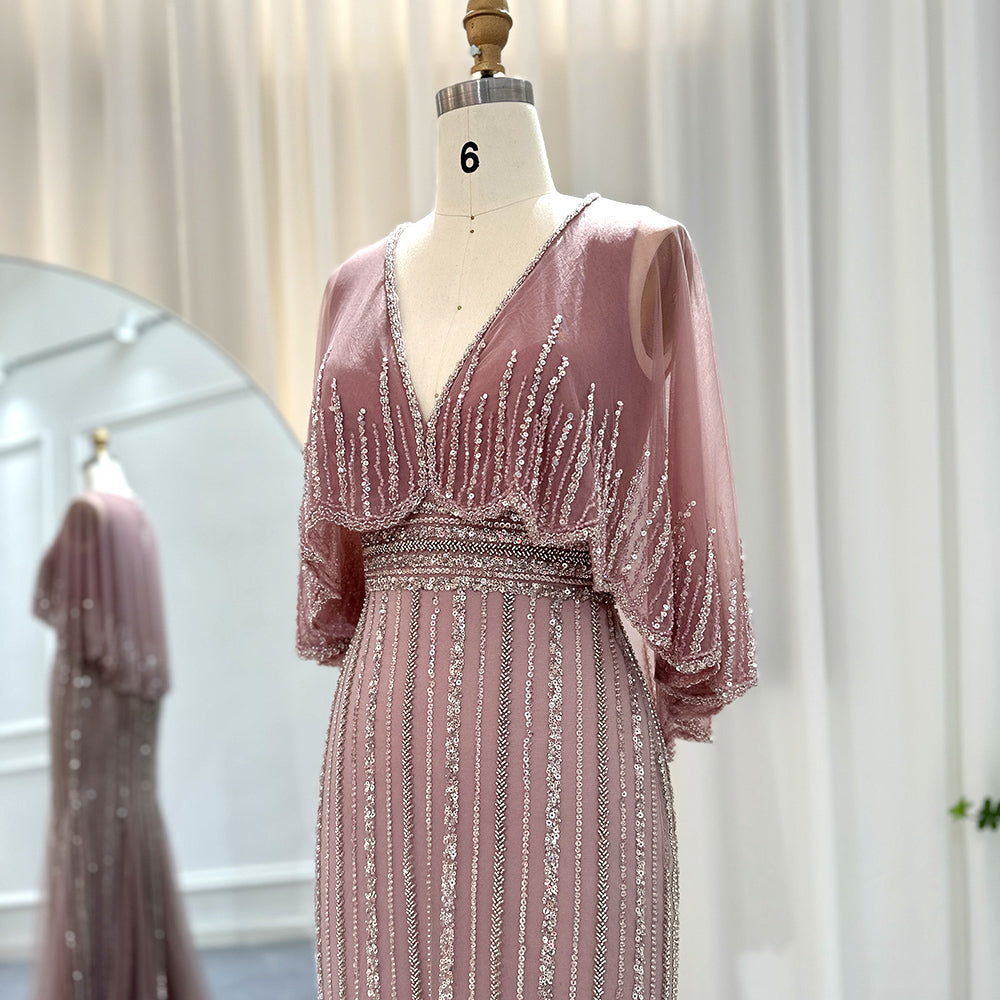 Luxury Pink Mermaid Dubai Evening Dresses with Cape SS284