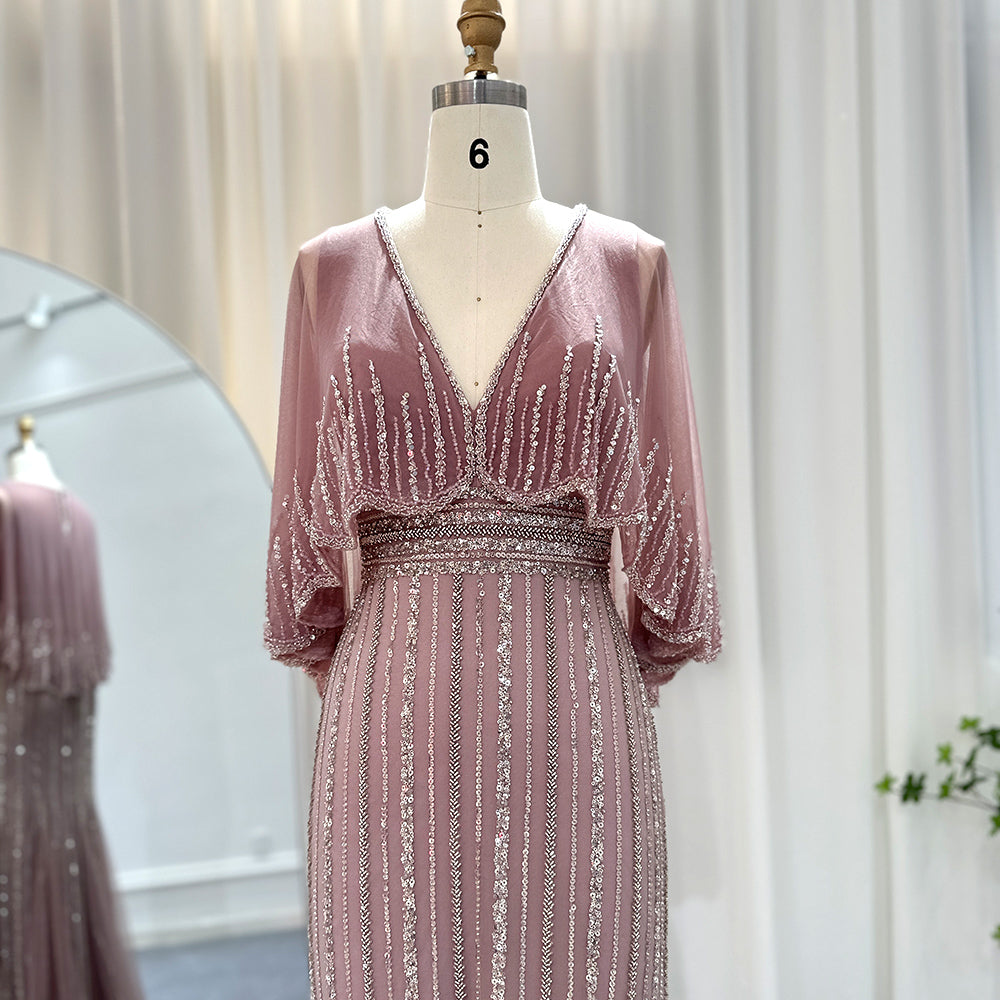 Luxury Pink Mermaid Dubai Evening Dresses with Cape SS284