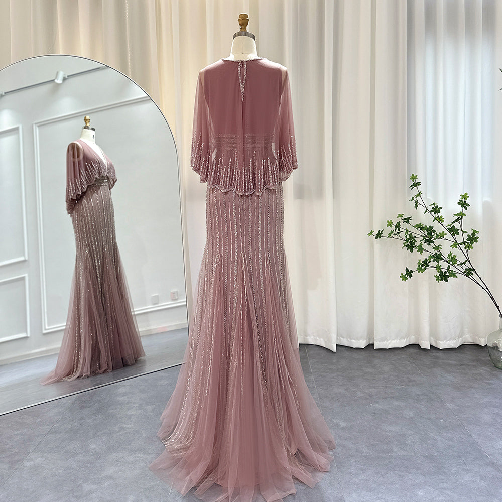 Luxury Pink Mermaid Dubai Evening Dresses with Cape SS284