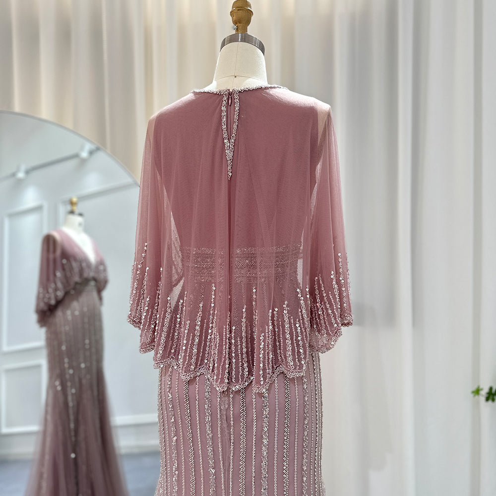Luxury Pink Mermaid Dubai Evening Dresses with Cape SS284