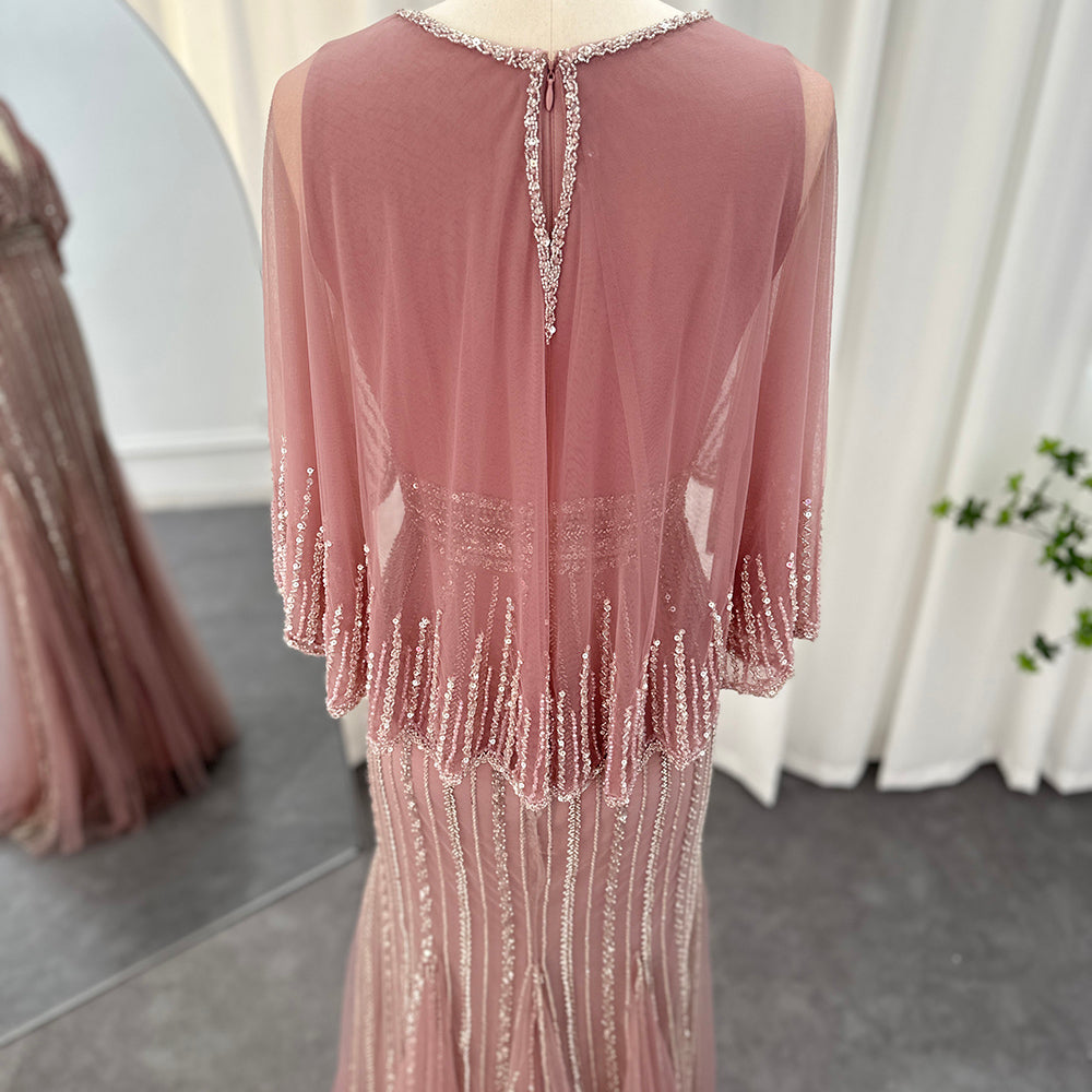 Luxury Pink Mermaid Dubai Evening Dresses with Cape SS284